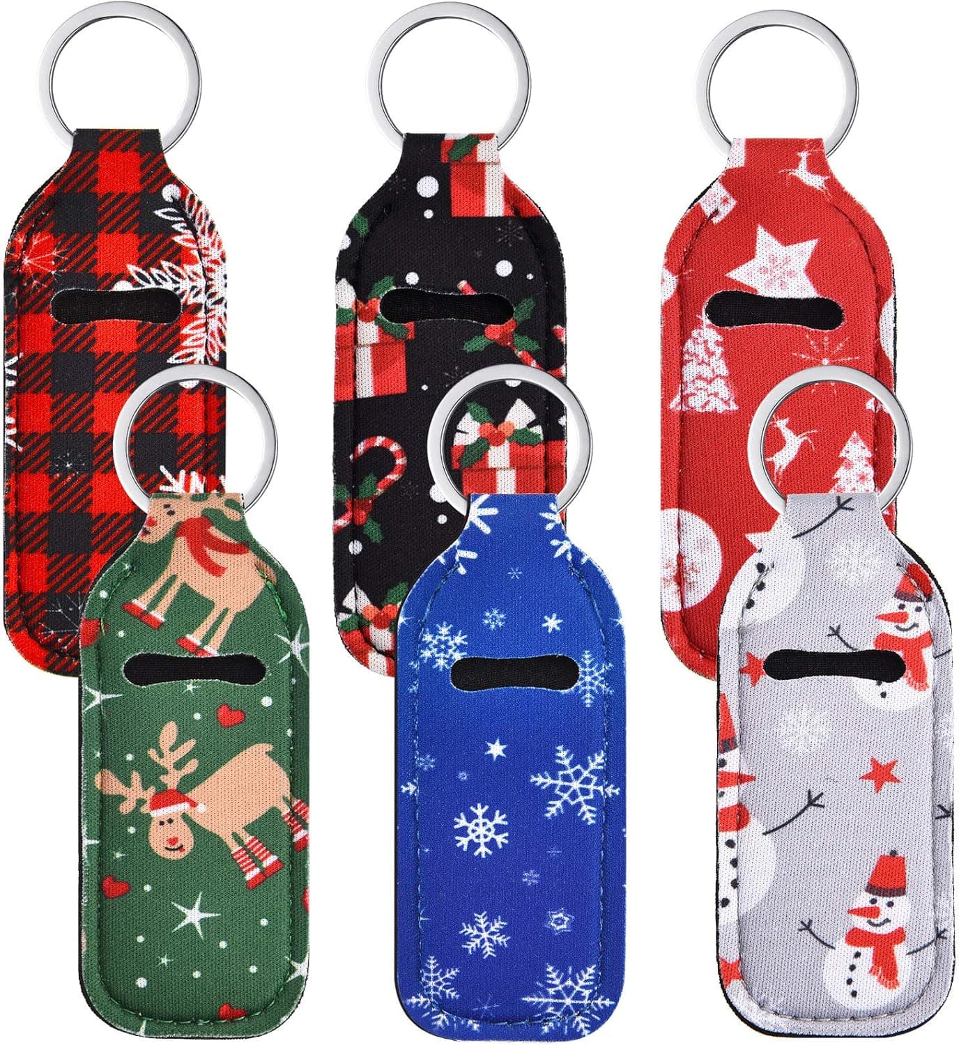 6 Pieces Christmas lipstick Holder Keychains Neoprene Lipstick Holder Keychain Protective Cases Lip Balm Lipstick Holder Keychain for Girls Women