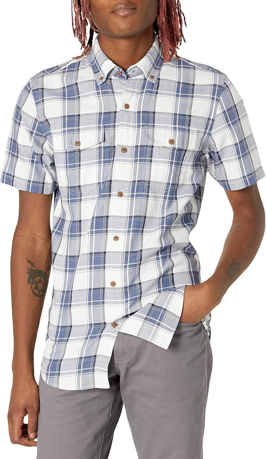 Amazon Essentials Men's Slim-fit Short-Sleeve Two-Pocket Twill Shirt