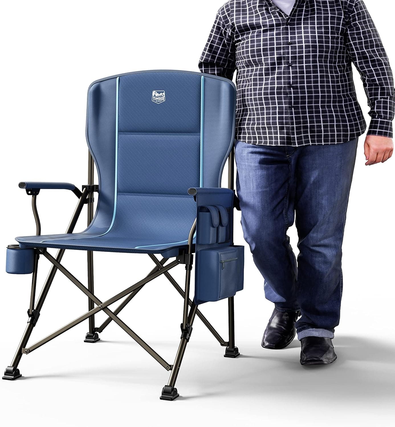 TIMBER RIDGE Oversized Folding Camping Chair High Back Heavy Duty for Adults Support up to 500lbs with Cup Holder, Side Pocket