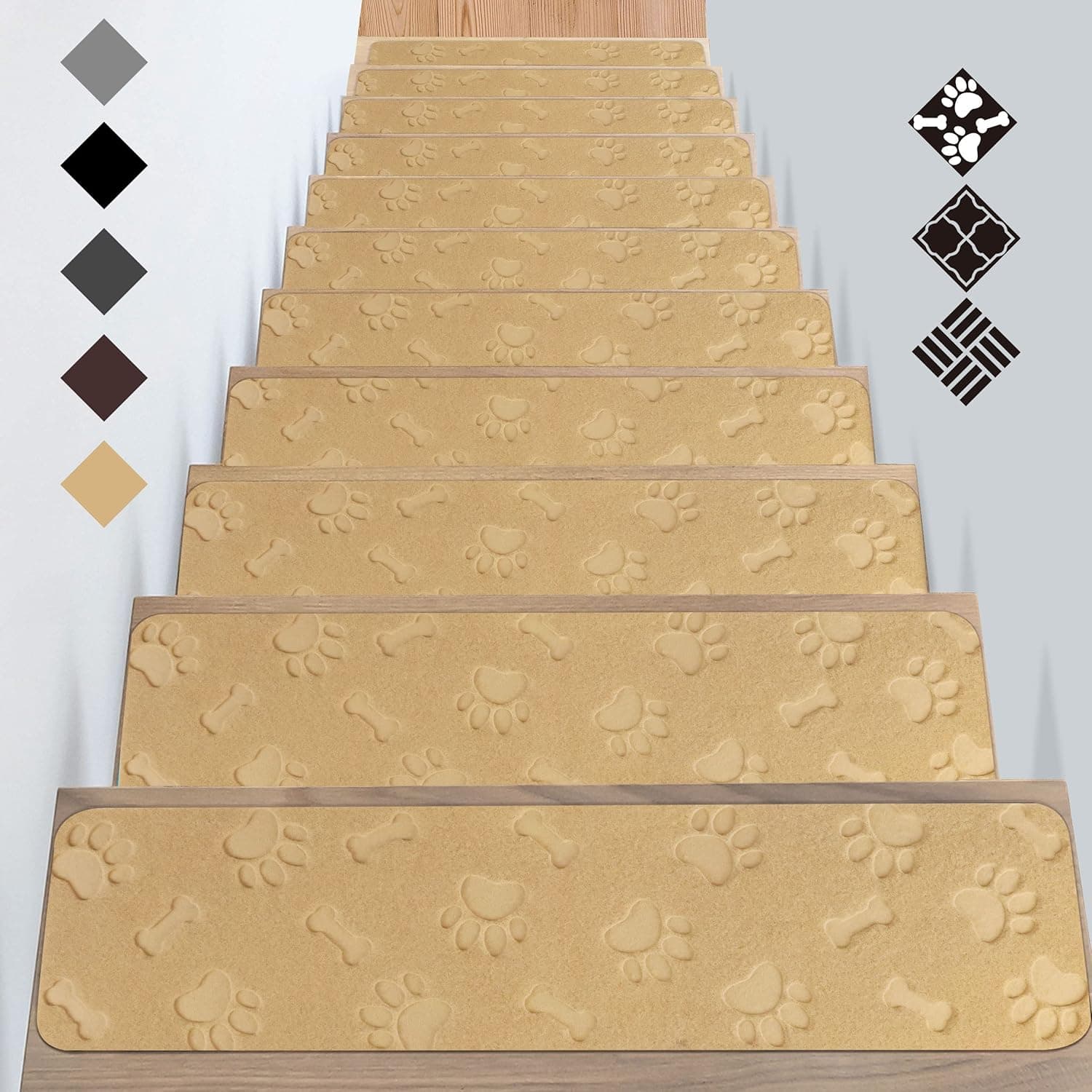 Carpet Stair Treads Non Slip with Self Adhesive - 30"X8" Reusable Anti Slip Tapes for Stairs Set of 15 - Skid Resistant Indoor Stair Rugs Felt Stair Mats Stair Covers for Wood Stairs, Beige