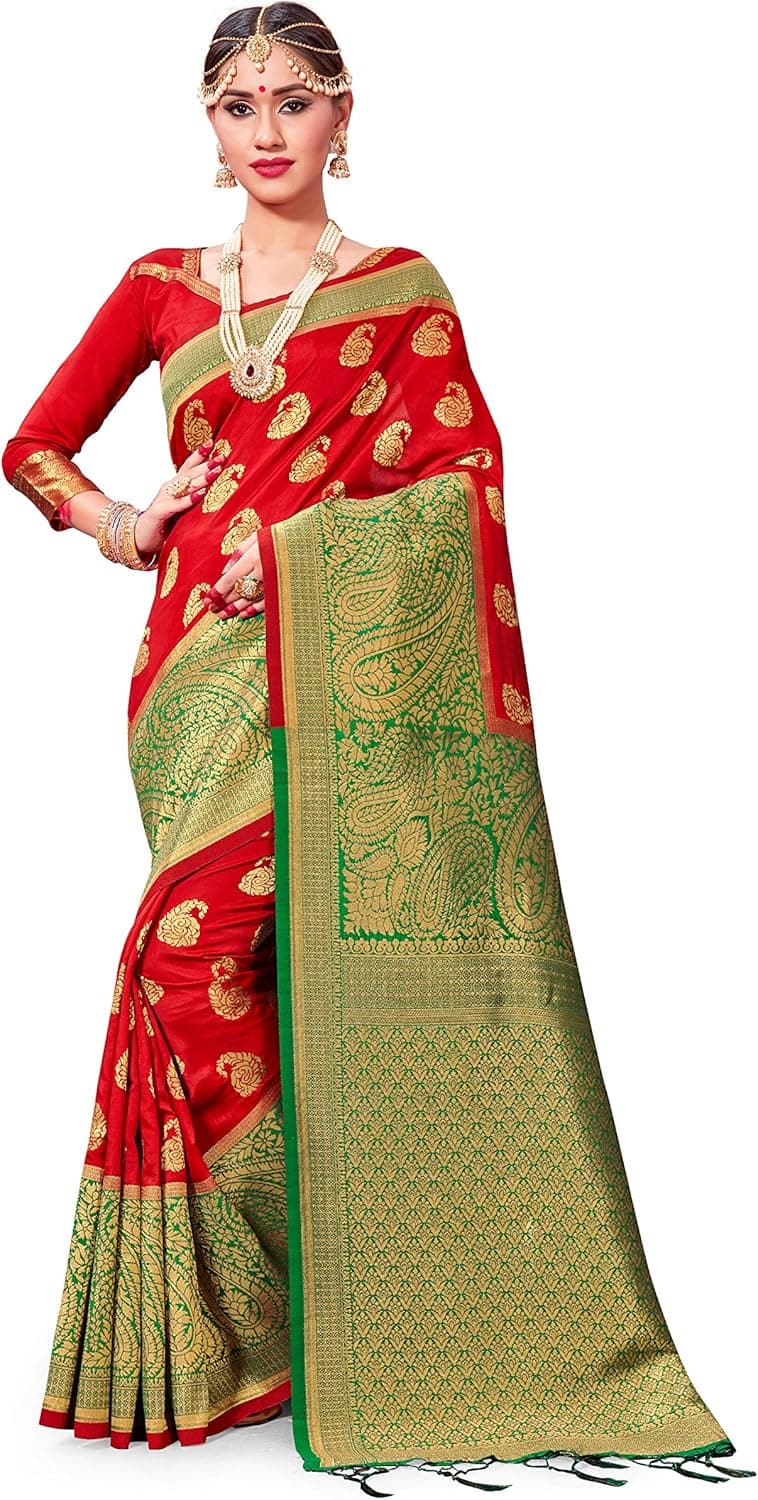 Elina fashion Sarees For Women Banarasi Art Silk Woven Saree l Indian Wedding Traditional Wear Sari and Blouse