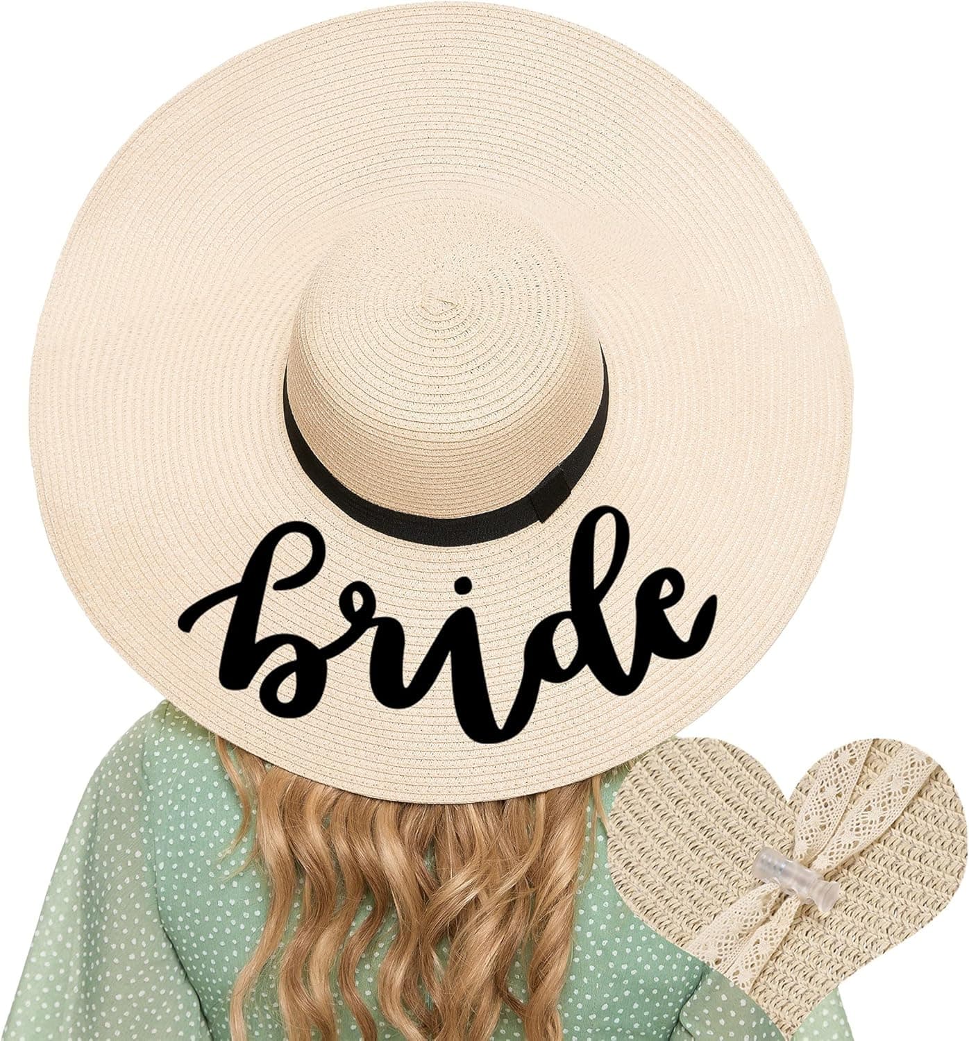 ZBBRDD Womens Paper Floppy Embroidered Wide Brimb Adjustable Beach Party Sun Hat with Ribbon Band with Wind Lanyard