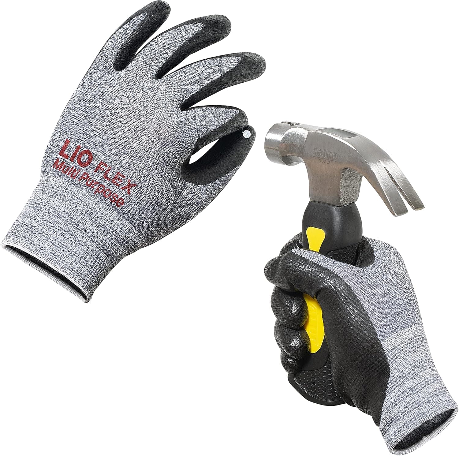 LIO FLEX Safety Work Gloves Men & Women - Foam Nitrile Coated Work Gloves, Firm Grip, Thin, Lightweight, Touchscreen, Multipurpose Working Glove for Construction, Yard Work, Maintanence (XXL, 3 Pairs)