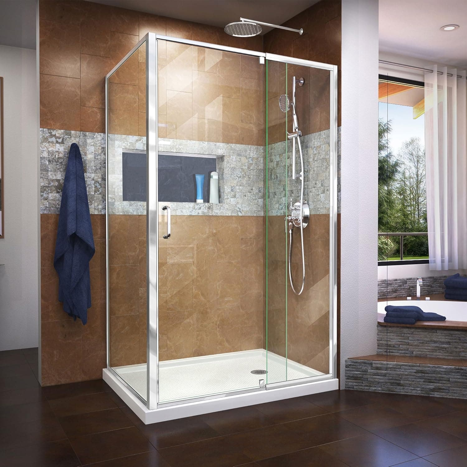 Dreamline Flex 34 1/2 in. D x 44-48 in. W x 72 in H. Semi-Frameless Pivot Shower Enclosure in Chrome, SHDR-2234460-RT-01