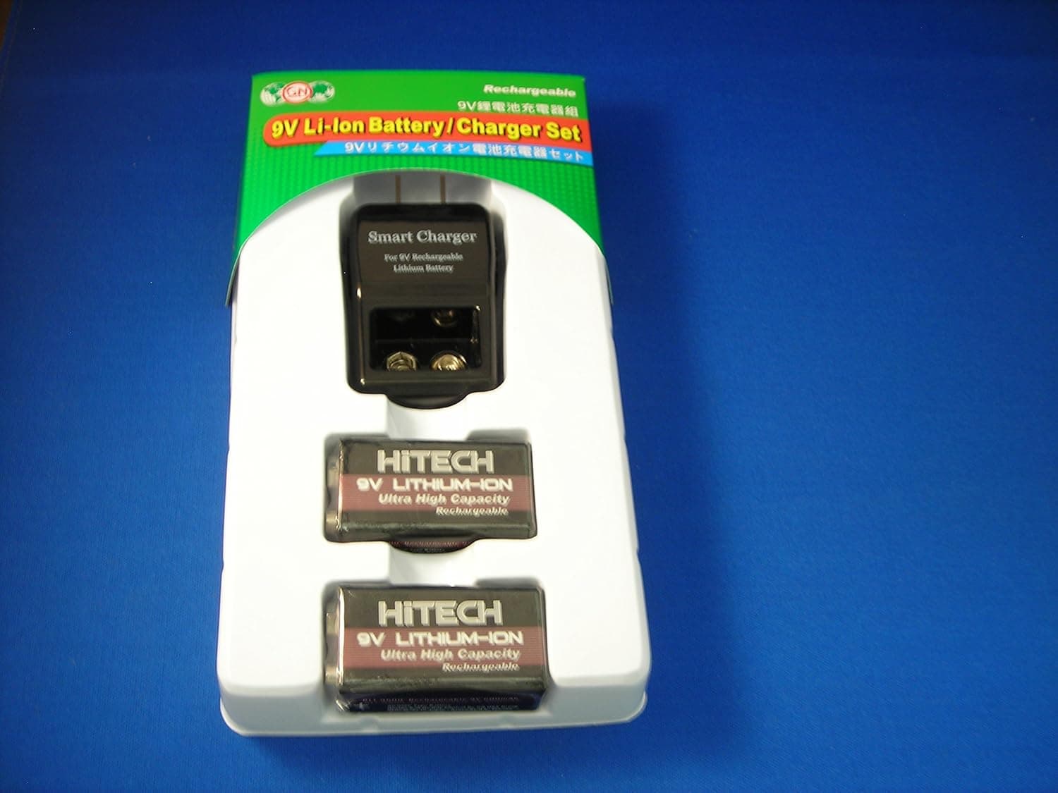 Hitech ic-9v Smart Charger with 2 of Hitech 9v RLI9600 Llon/Polymer Rechargeable Batteries.*Tech-USA/Japan*CE,FCC,RoHs Compliant.