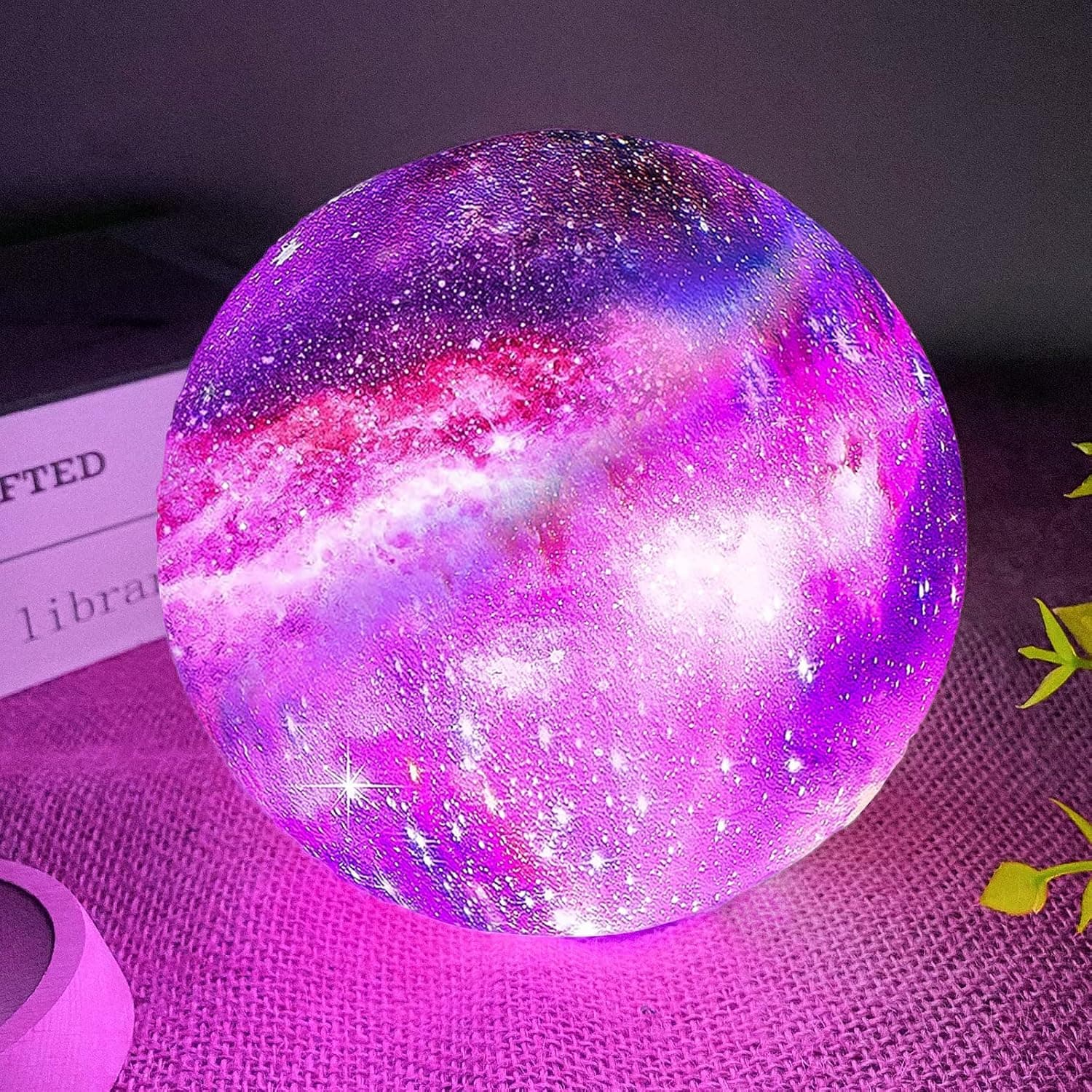 NA Moon Light (5.9 inches) Star Children's Night Galaxy 16 Color LED 3D Wooden Tray, Touch and Remote Control USB Rechargeable Baby Girl Valentine's Christmas Gift Pink