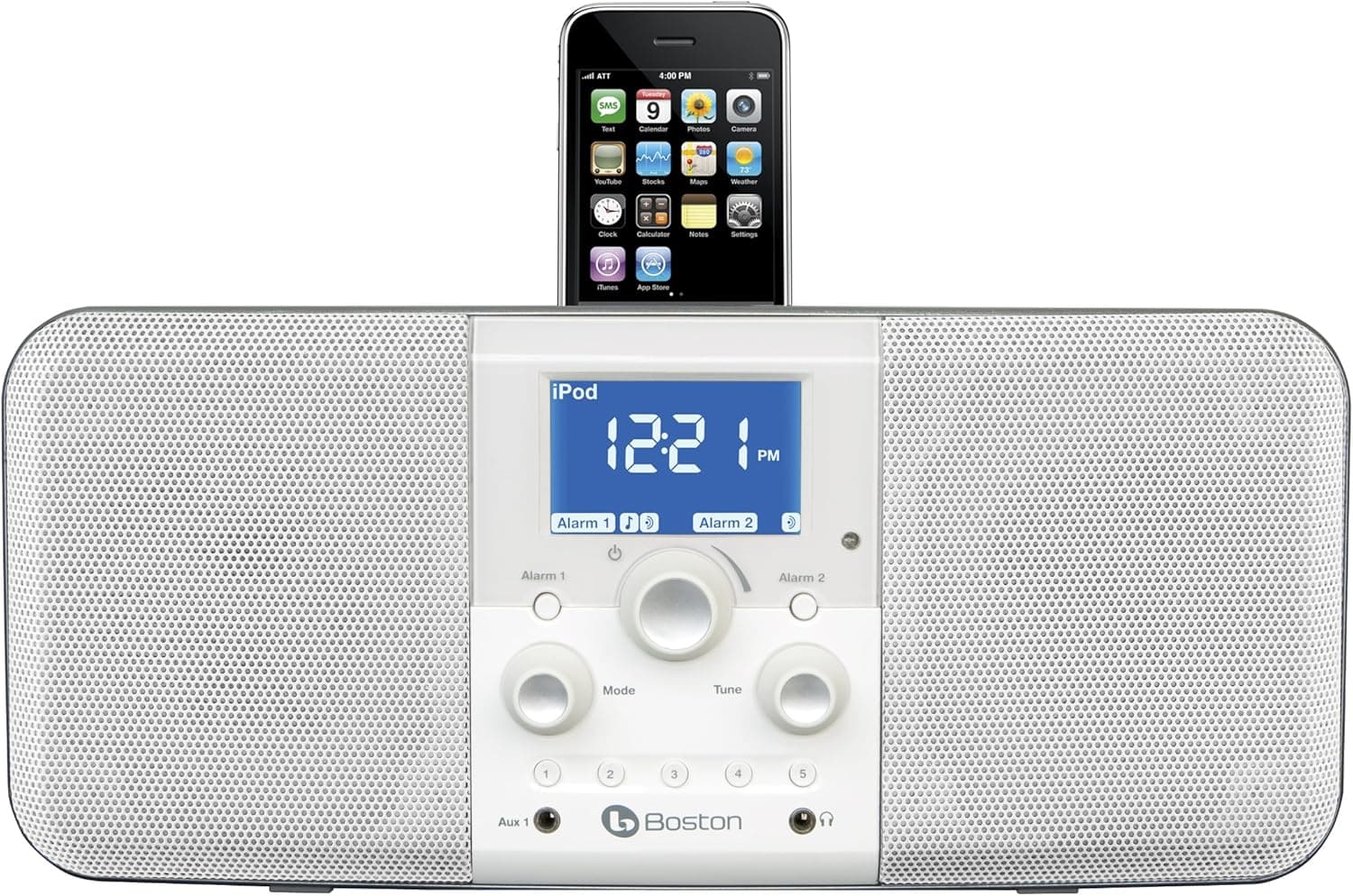 Boston Acoustics Duo-I Plus iPhone/iPod Dock AM/FM Stereo Radio and Clock Functions (Gloss White) (Discontinued by Manufacturer)