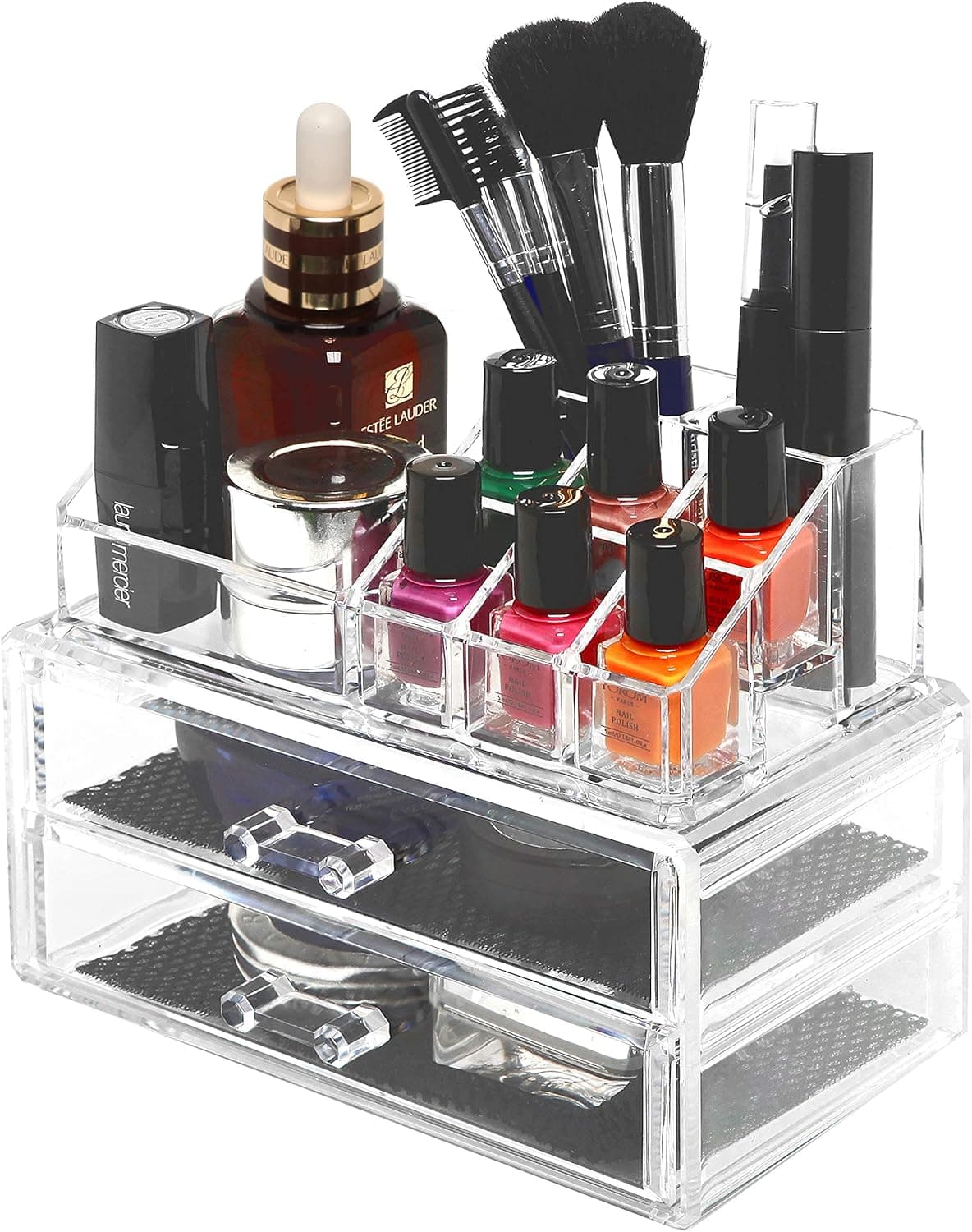 Pro Clear Acrylic Counter/Dresser Top 2 Drawers Cosmetics Makeup Organizer Storage Display Box Caddy