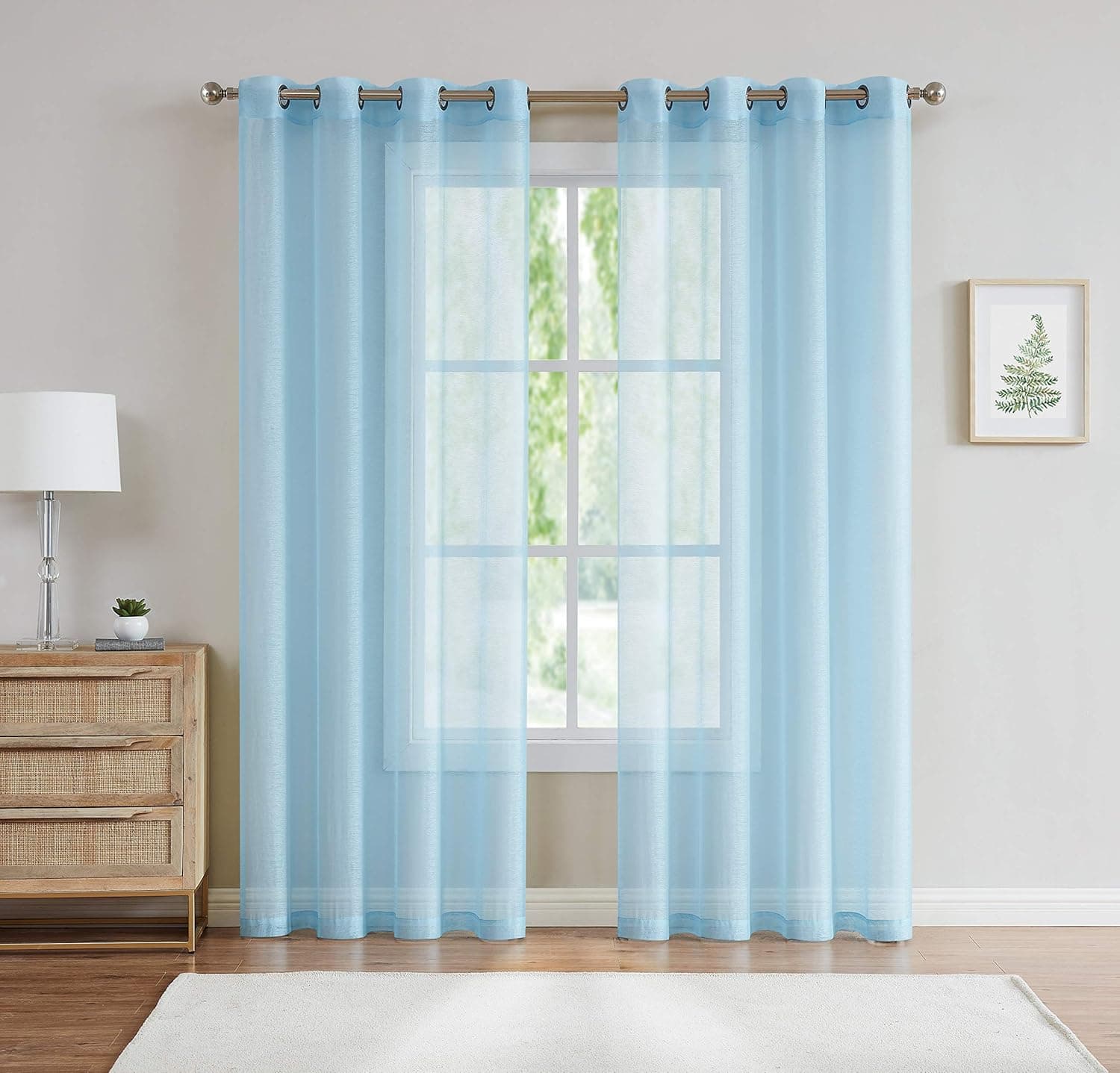 LinenZone Luxury Sheer Curtains. 2 Faux Linen Sheer Curtain Window Coverings in Each Package. Elegant Drapes for Living Room, Bedroom, Kitchen, Kids Room, Nursery. (Karina 54 x 108, Baby Blue)