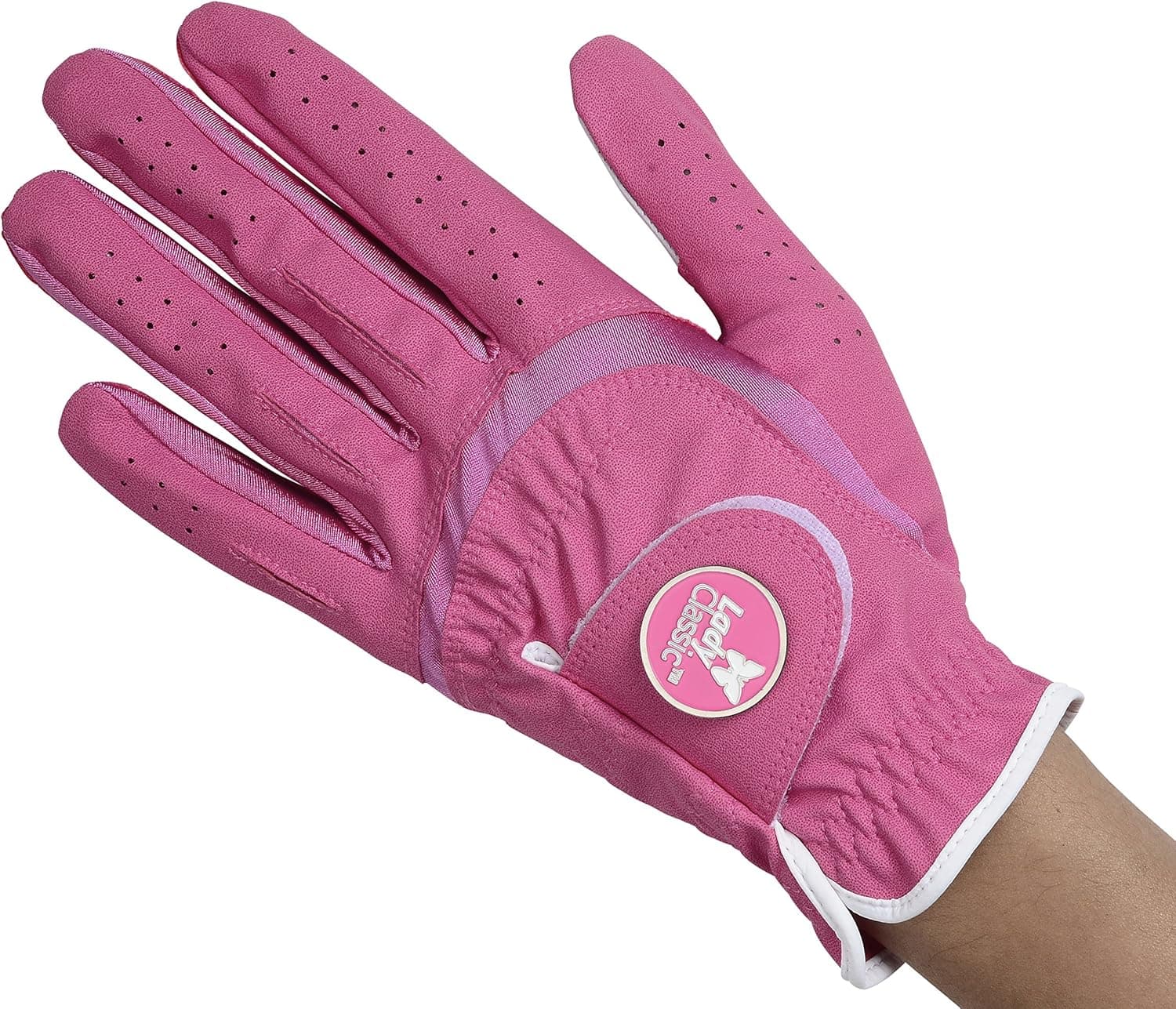 Lady Classic Women's Soft Flex Golf Gloves with Magnetic Ball Marker with Removable Golf Ball Marker- Left Hand