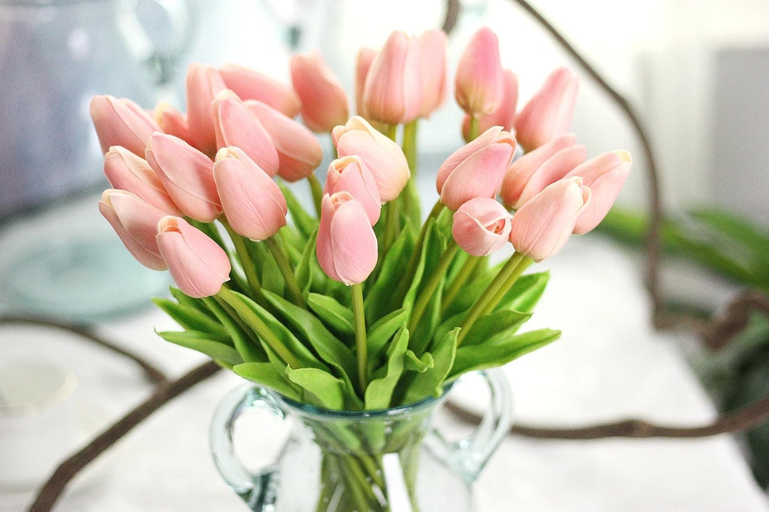 COOBL® Artificial Silk Flower High Grade Decorative Tulip Flower Wedding Bouquet Bride Holding Garlands Vine DIY Floral Art Plant Bride Home Decor(20pcs) (Girl Pink)