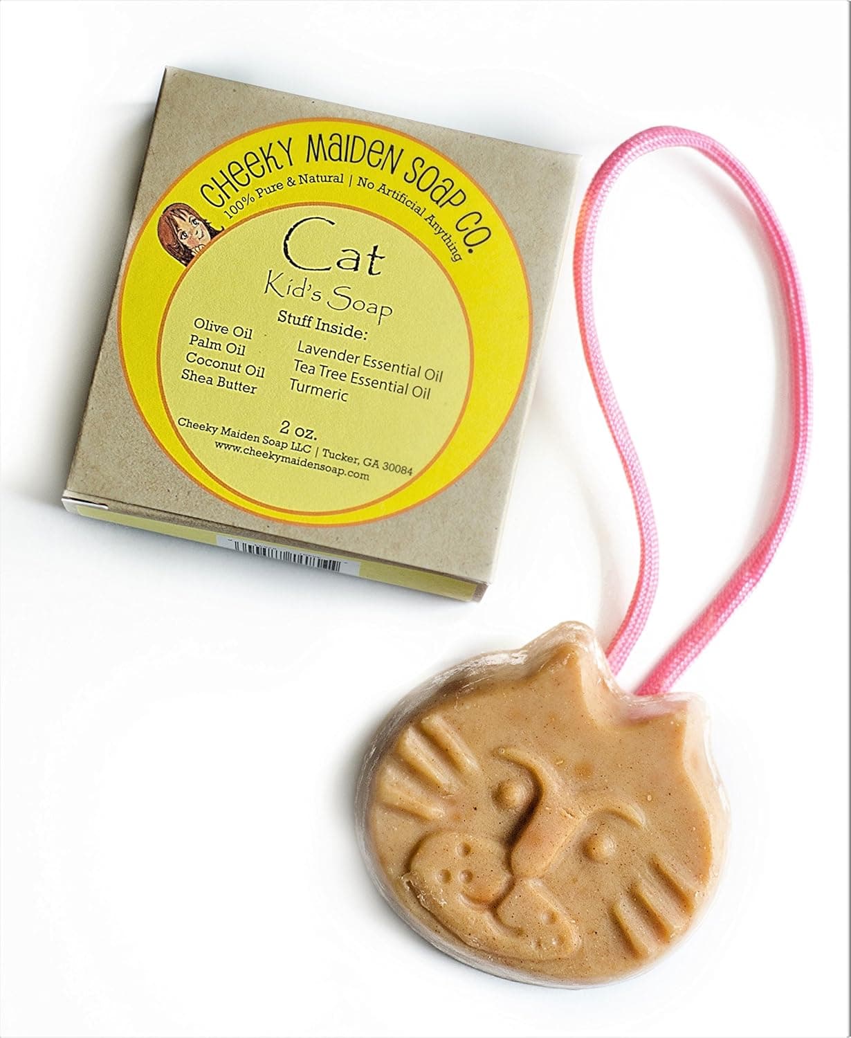 Cheeky Maiden Cat Kid’s Soap 100% Natural Handmade with Saponified Oils of Olive, Sustainable Palm, Coconut, Shea Butter, Lavender, Tea Tree Essential Oil,Turmeric 2.0 oz Made in USA