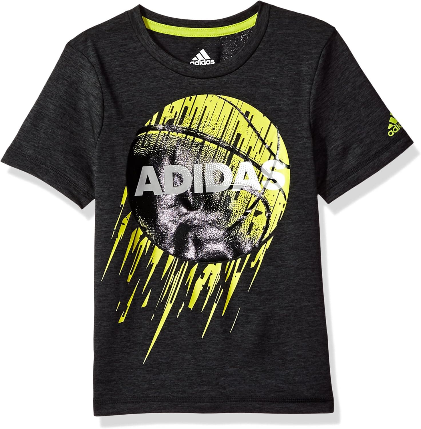 Adidas Boys' Big Short Sleeve Moisture-Wicking Graphic T-Shirts, Adi Black Heather, Large