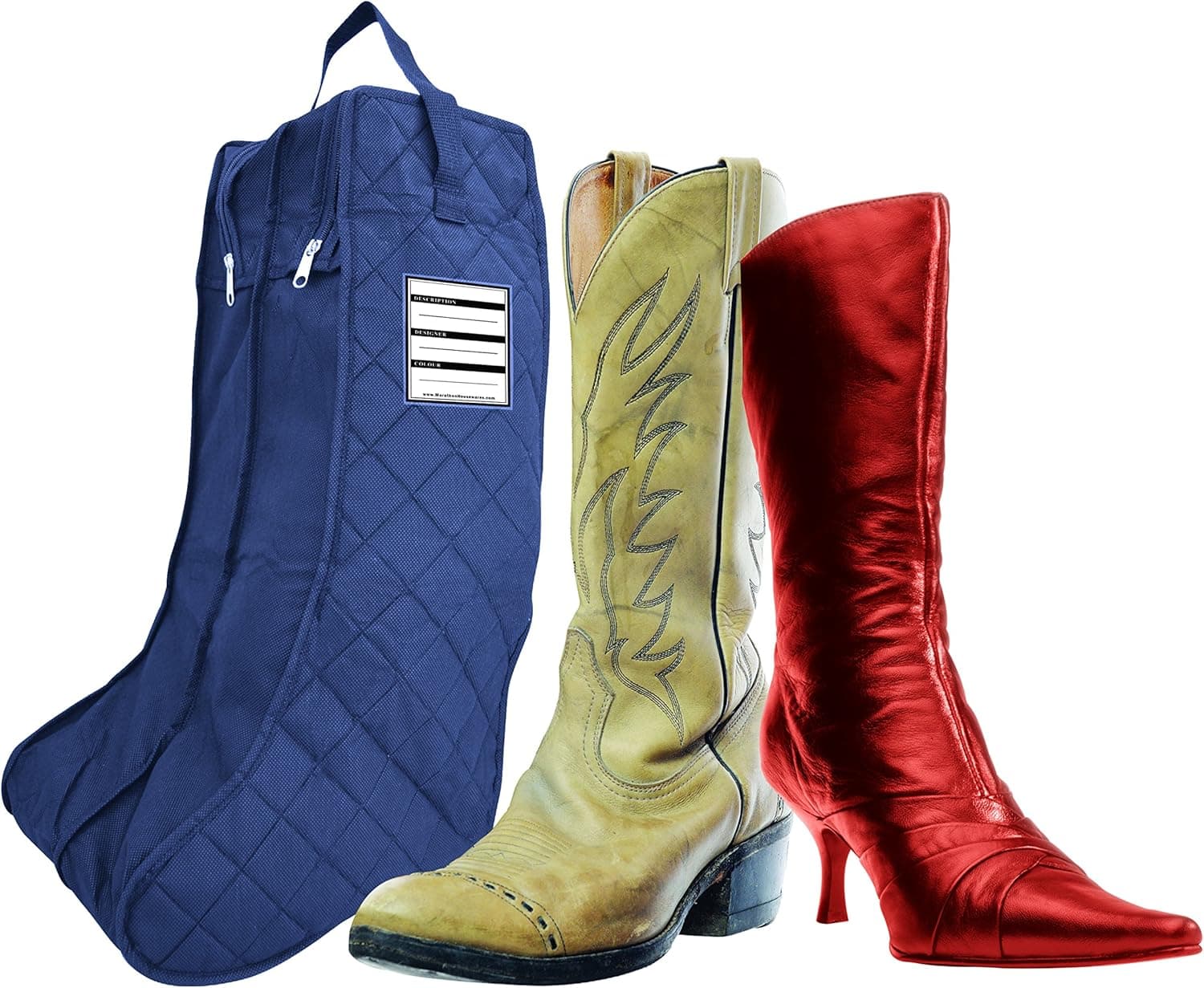 Marathon Housewares FW030002BL Quilted Boot Storage & Protector with Double Compartment and Tag, Blue