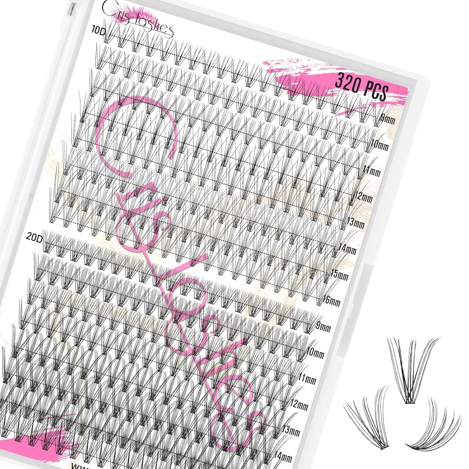 Individual Lashes 320 PCS,Crislashes Lash Clusters 10D+20D Mixed C Curl 9-16mm Cluster Lashes 16 Rows Reusable Cluster Lashes Individual Soft and Lightweight DIY Lash Extension Self Application At Home (10+20-C-Mix9-16mm)