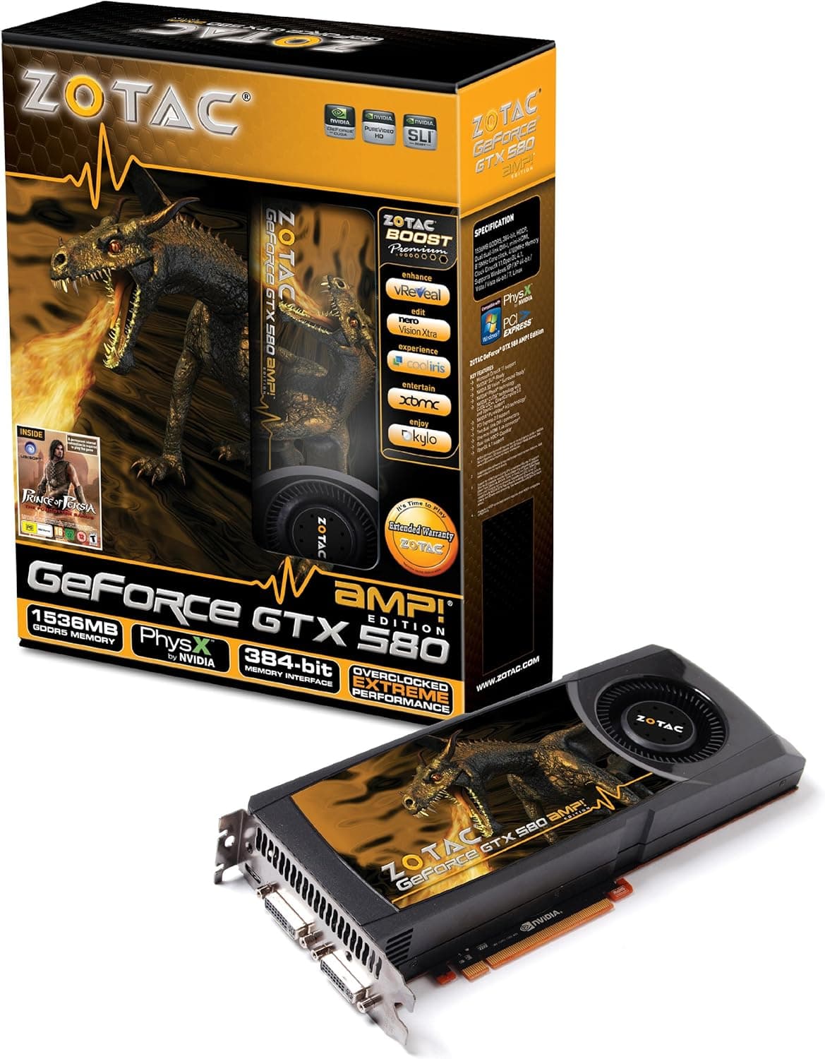 ZOTAC GeForce GTX 580 AMP! 1536MB GDDR5 PCI Express 2.0 Dual DVI/mini HDMI SLI Ready Graphics Card, ZT-50102-10P