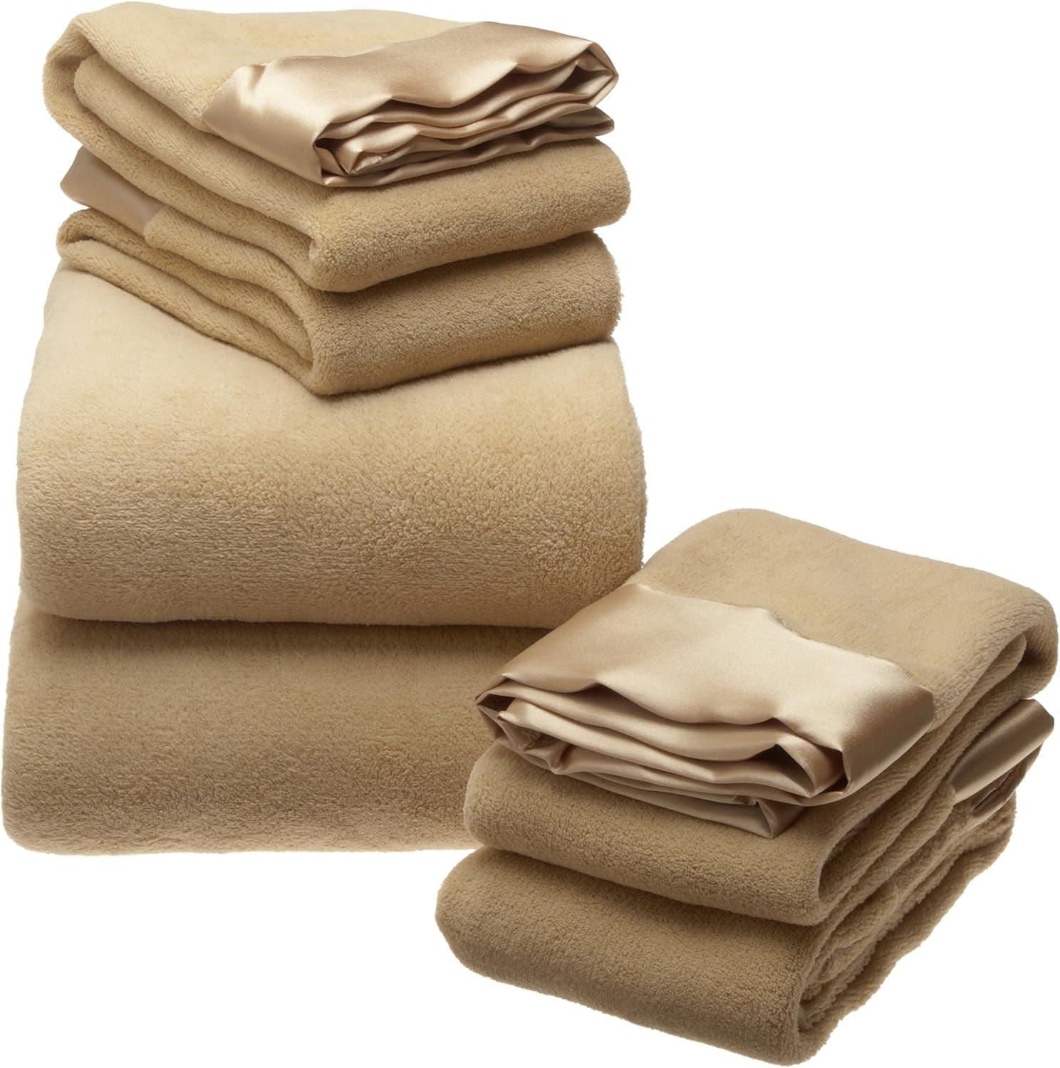 Royal Heritage Home Micro-Fluff Sheet Set with Bonus Pillowcases and Satin Hem, Queen, Wheat