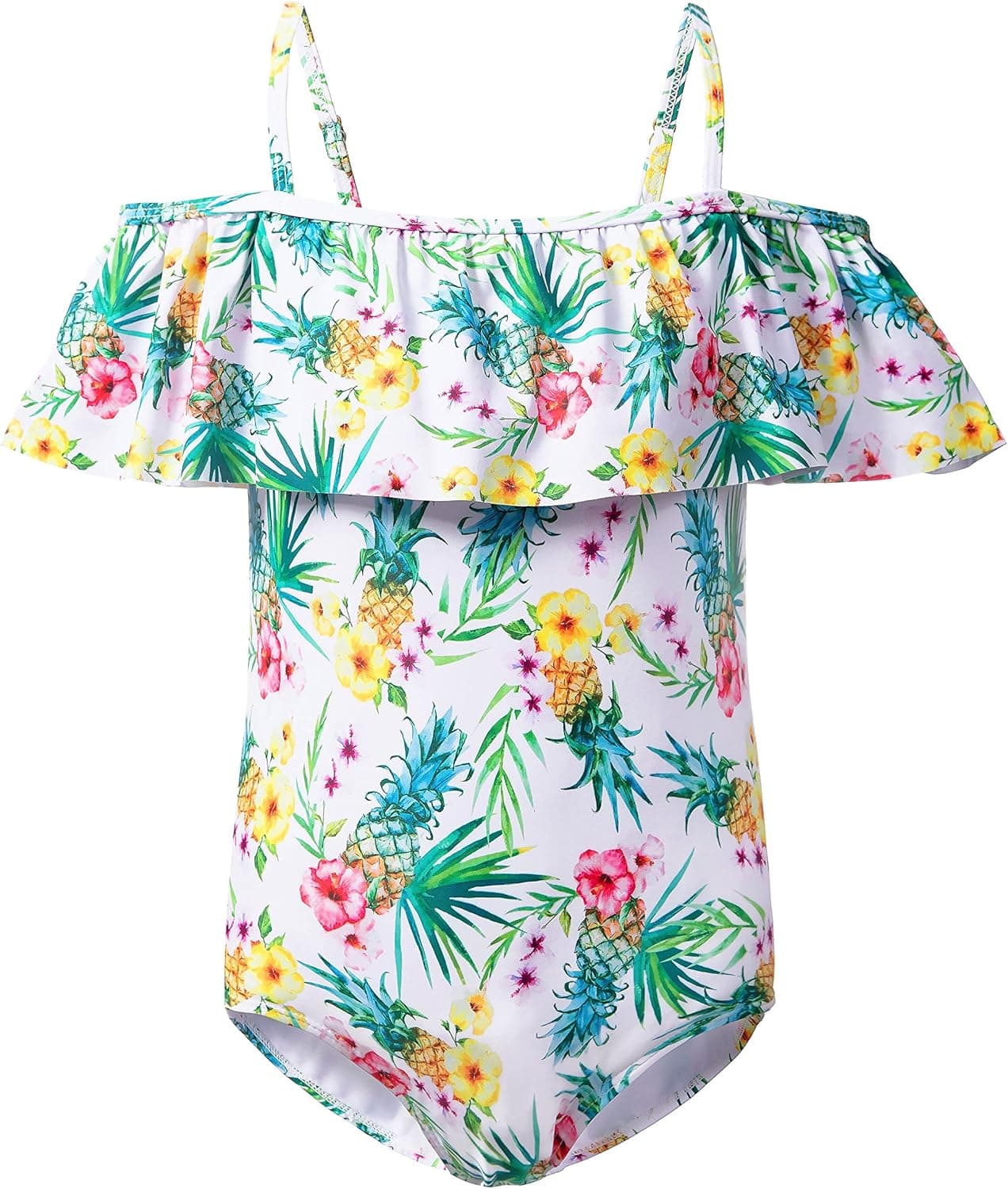 Wantdo Girl's One Piece Hawaiian Ruffle Swimsuit Floral Swimwear