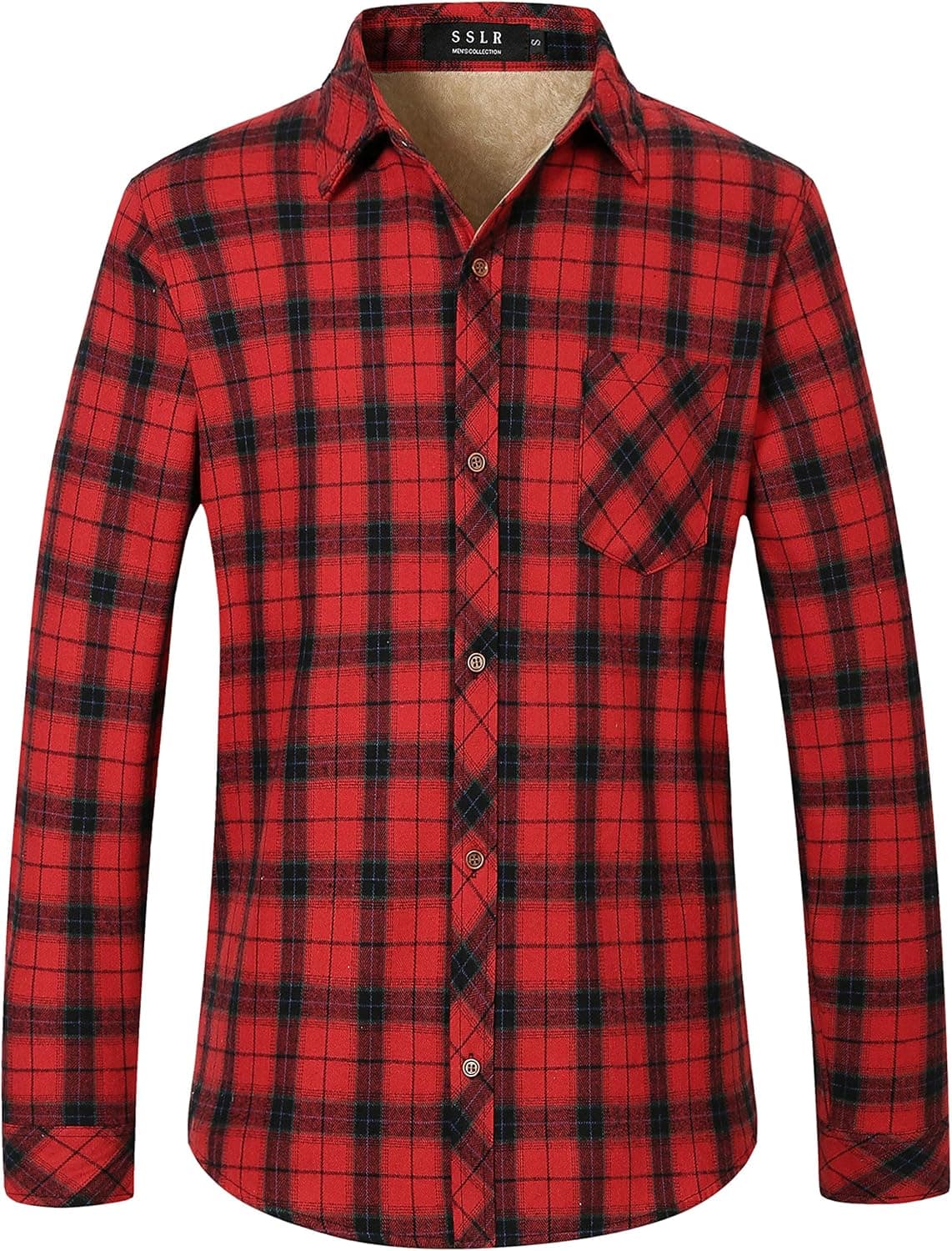 SSLR-Flannel-Shirt-for-Men-Fleece Lined Shirt Long Sleeve Button Down Flannel Jacket Plaid Casual