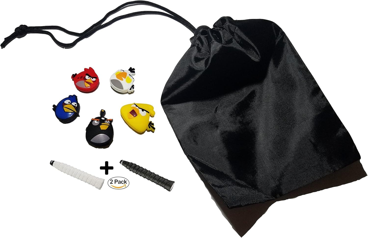 +++SELLOUT Now Sale+++(Variety Packs) Angry Birds, Cute Animals(5 Piece & 10 Piece) Tennis Dampeners Bundle + 2 Tennis Grips + Nylon Drawstring Bag (Best Tennis Bundle Set)