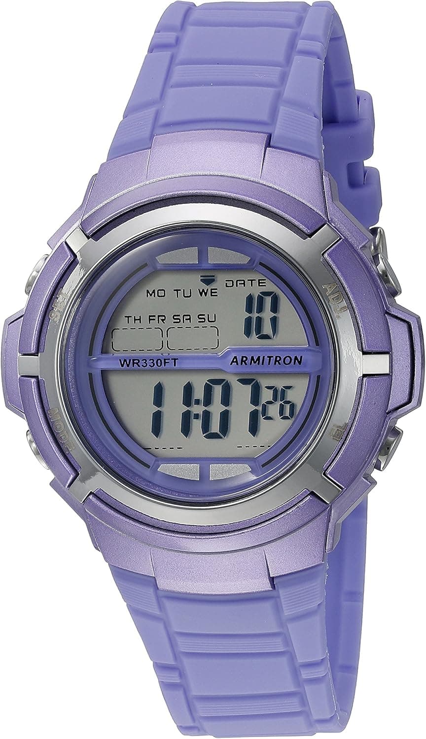 Armitron Sport Women's 45/7045PRSV Silver-Tone Accented Digital Purple Resin Strap Watch