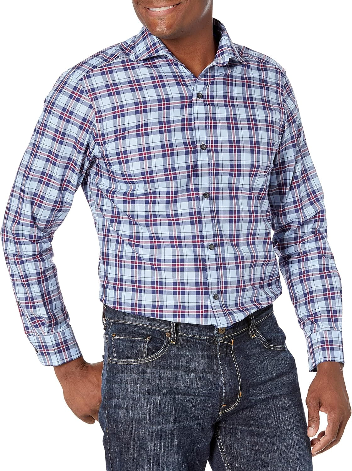 Buttoned Down Men's Tailored Fit Supima Cotton Cutaway-Collar Dress Casual Shirt