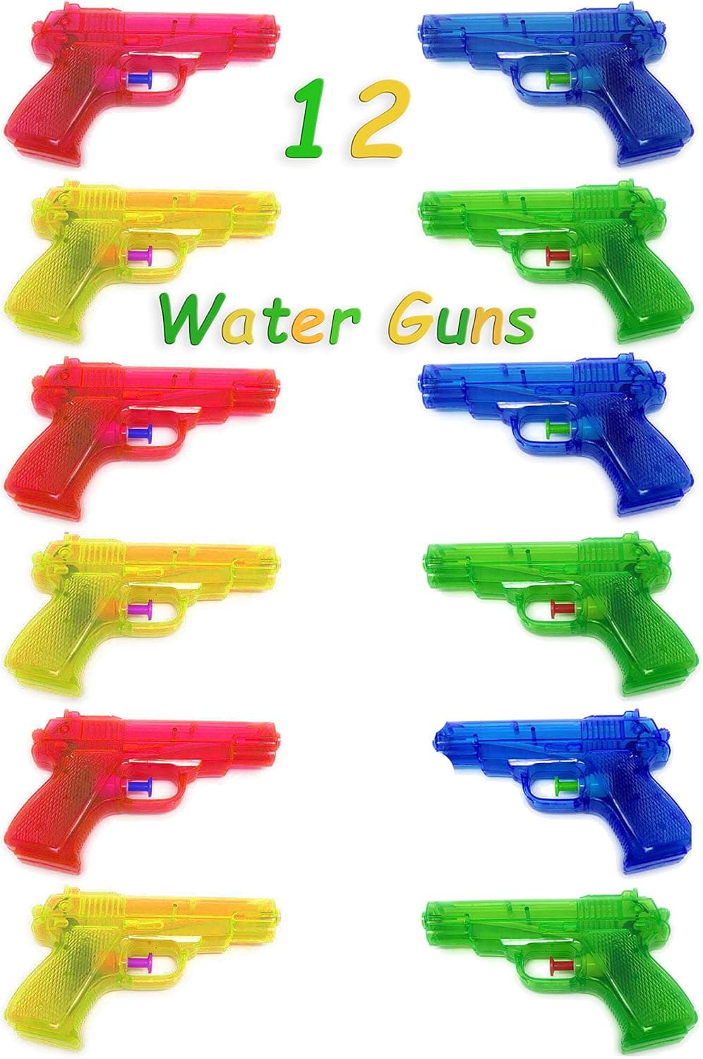 Set of 12 Neon Plastic Squirt Water Gun Assortment 6.5 Inches Water Pistol for Pool Parties, Barbecue Activities for Kids, Adults, and Pets, by 4E’s Novelty,