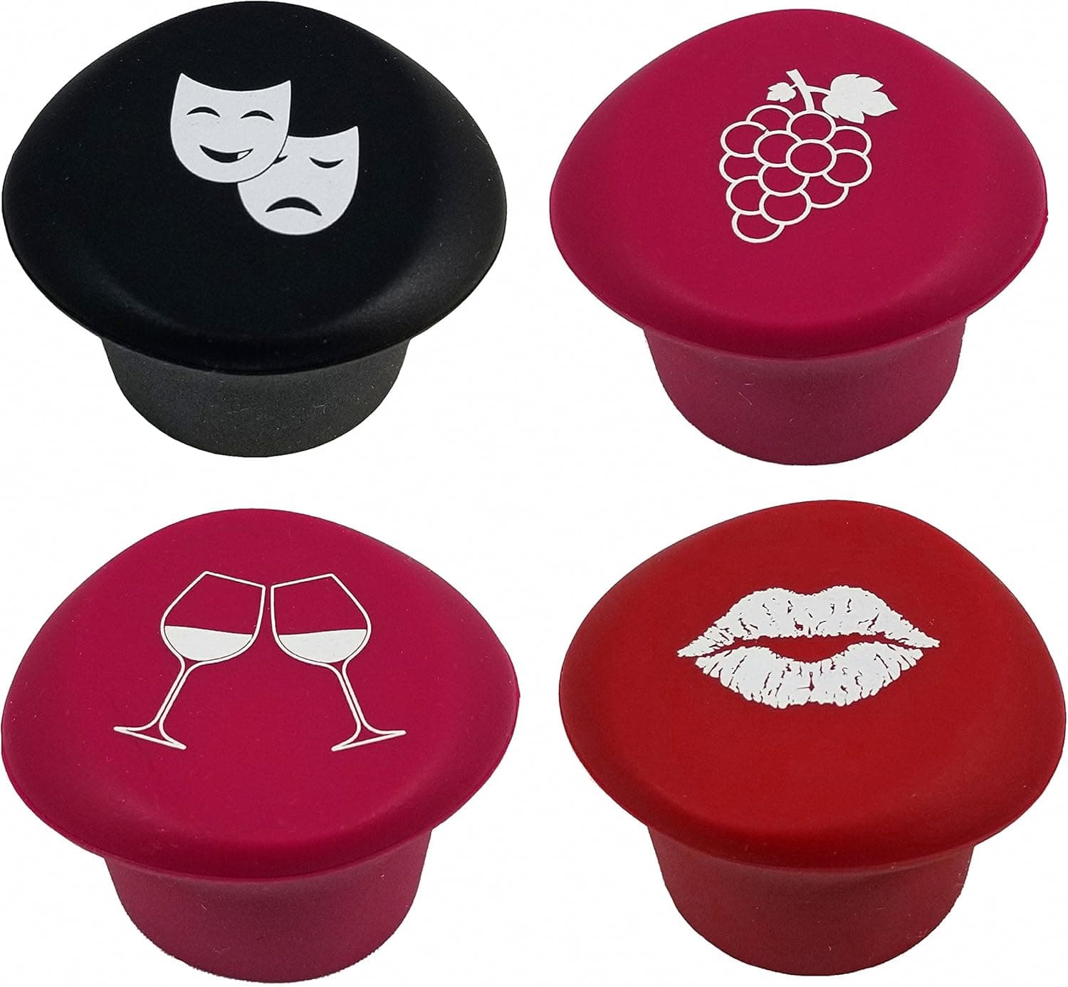 Wine Bottle Stoppers – 4 Reusable Silicone Bottle Caps - Wine Gift Accessory Set (Assortment 1)