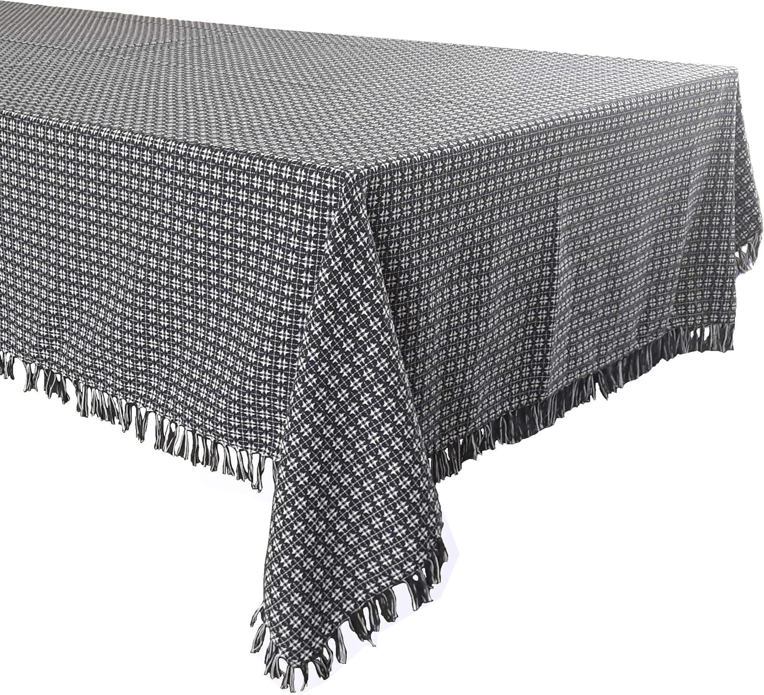 The Season Thread Table Cloth, Exotic Deep Navy Woven Fringed, 100% Cotton Table Cover, Size 60x84 Inch, Suitable for Formal Dining, Everyday Meals and Casual Occasions.