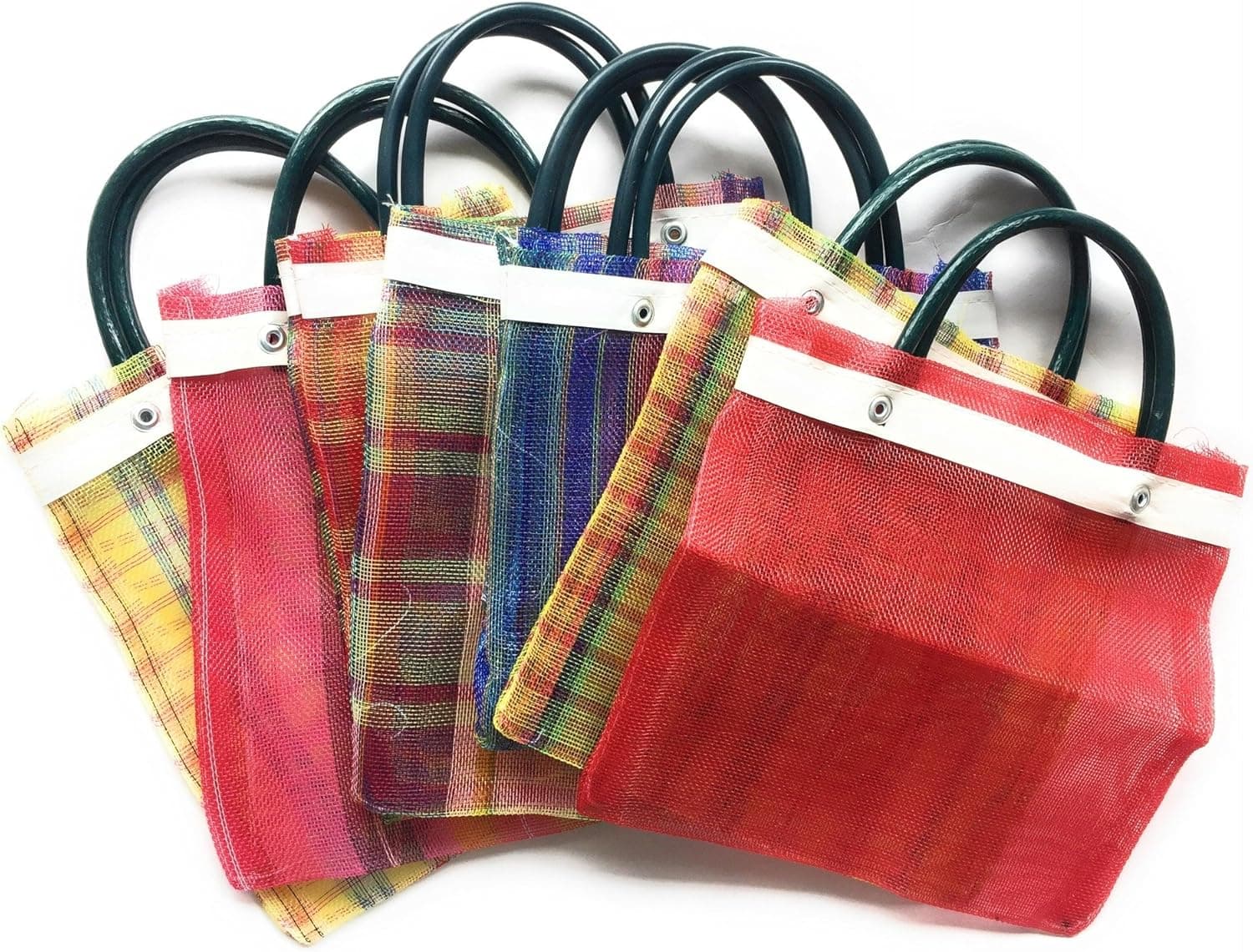 Grahmart Mini Mexican Tote Favor Bags (Mexican Candy Bags - Mexican Mercado Bags - Mexican Mesh Bags - Bolsas Para Fiestas) 10 x 7 - Multi-Colored - Set of 6 PLUS 1 FREE