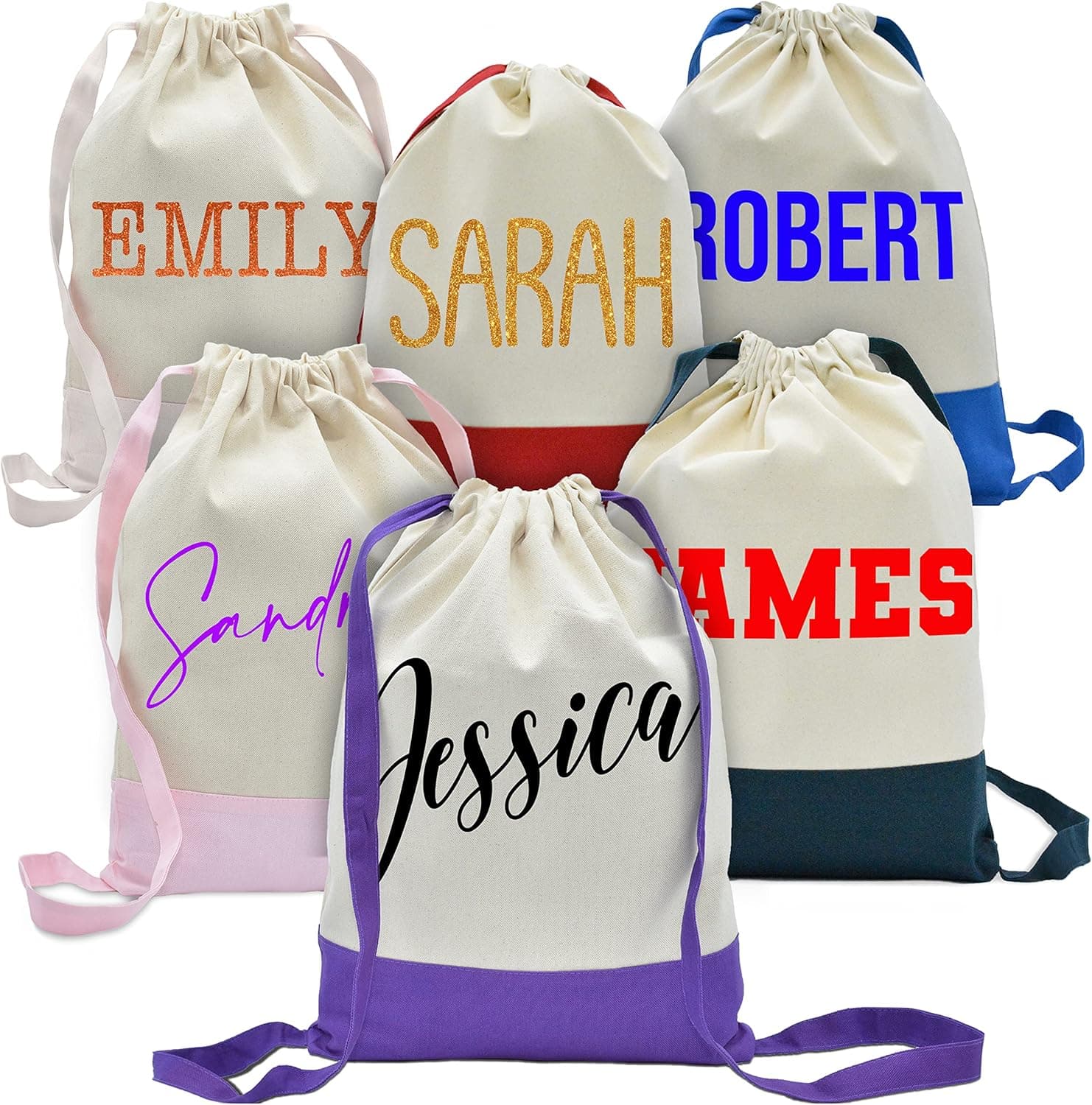 Personalized Drawstring Backpack w/Name for Girls & Boys - 6 Bag Color 6 Font 17 Vinyl Font Color - Custom Back to School Backpacks for Student Customized Canvas Gym Sports Bag Gifts for Men Women C1