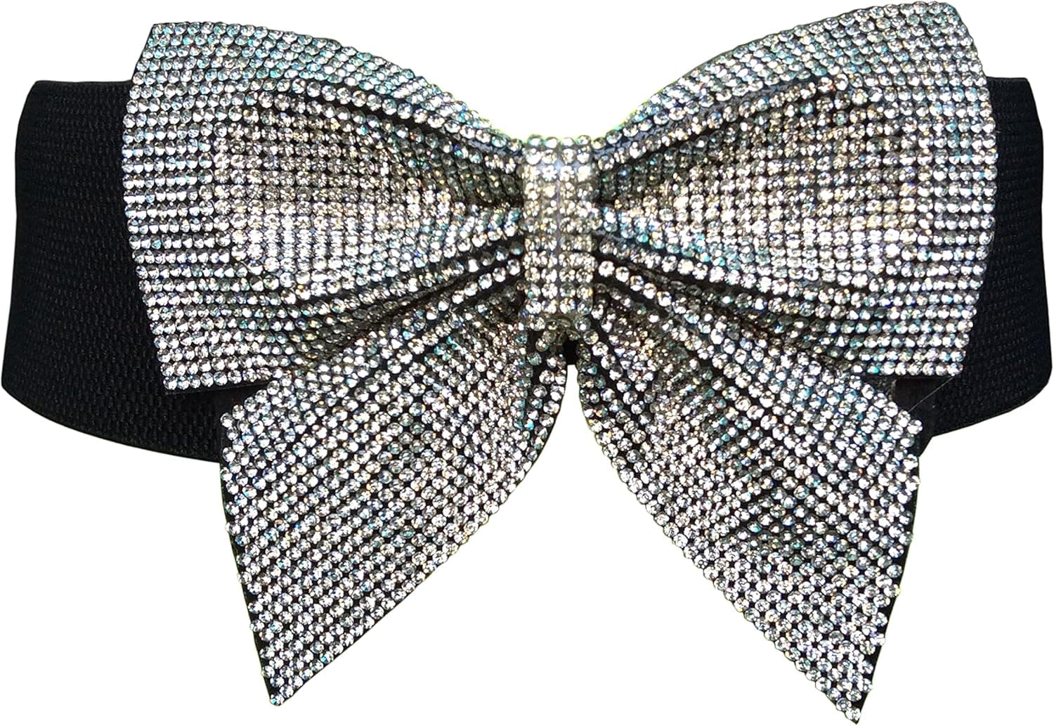 Bling Stretchy Belts for Women Elastic Wide Rhinestone Bow Waist Band for Dress Accessory