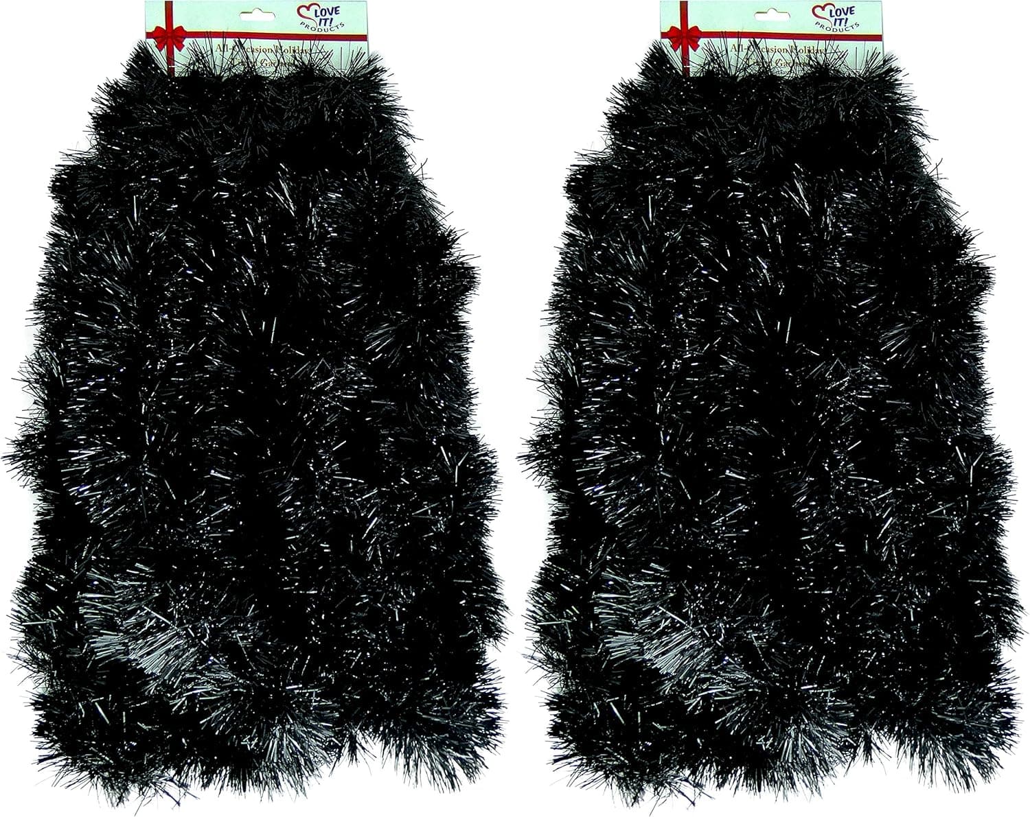 Super Duper Thick Tinsel Garland Multi-Packs for Christmas, Birthdays, Holiday Decoration, Special Events (2 Black, 50 ft.)