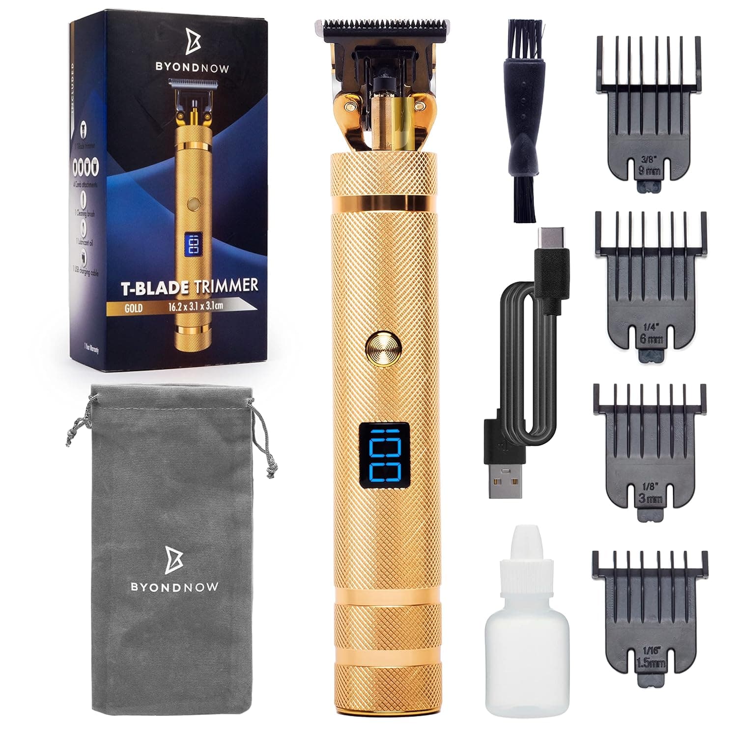 T Blade Trimmer For Men - Low Noise Cordless T Outliner Clippers With Titanium Precision Blades & LED Display - Includes 4 Guide Combs, Hair Clipper Oil, Cleaning Brush, Charging Cable & Carrying Bag