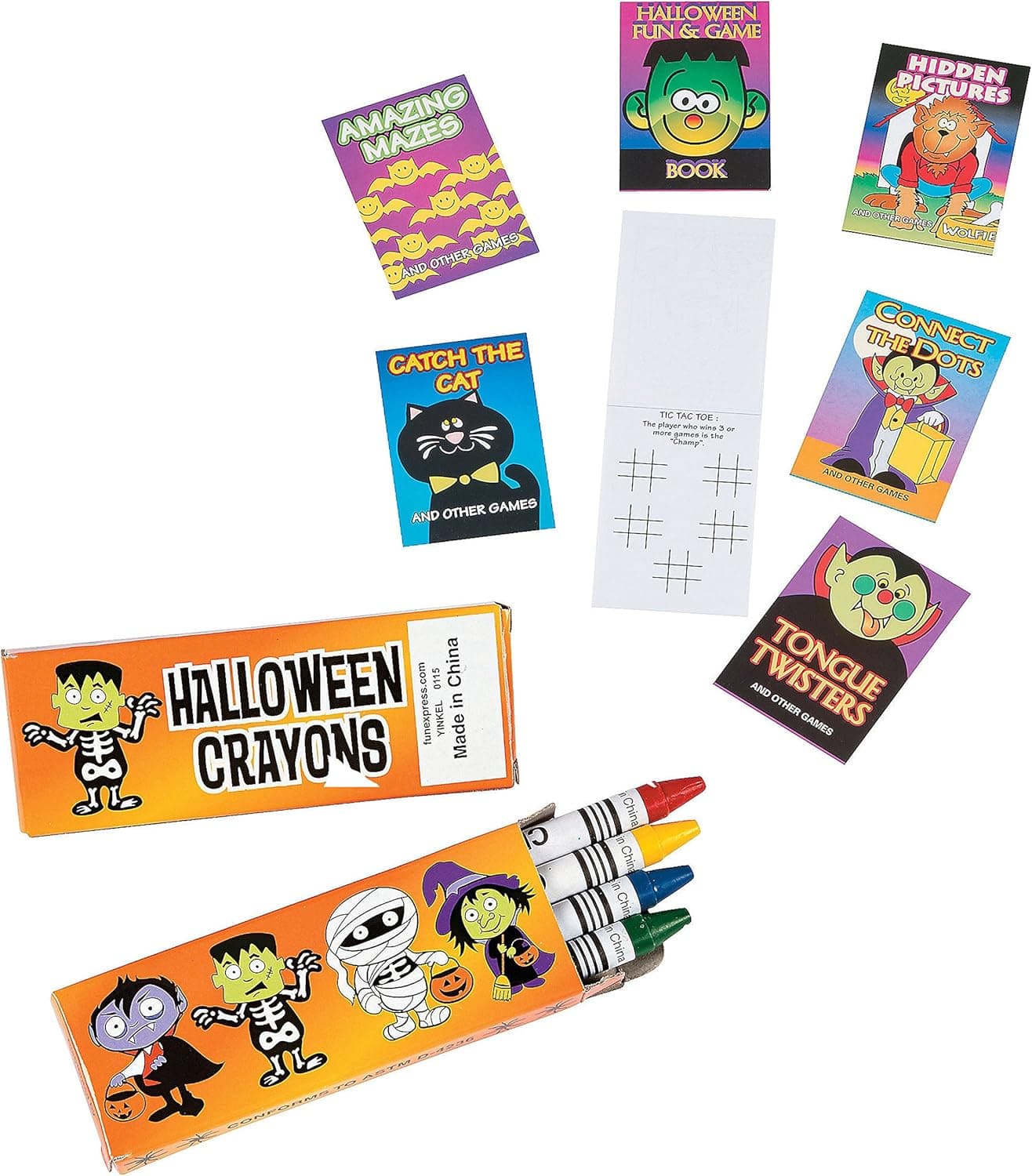 Halloween Party Favor Bundle Pack - Crayons with Fun and Game Books