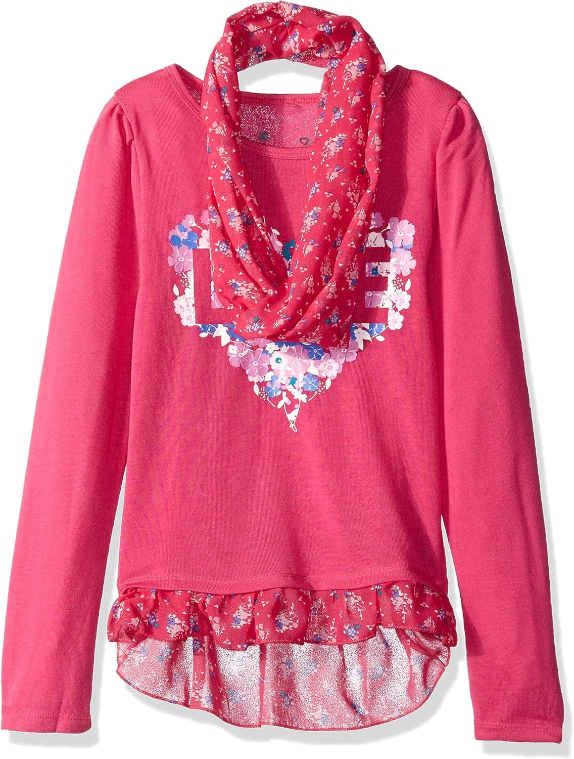 Dream Star Girls' Hacci Screen Top with Chiffon Floral Printed Scarf and Hang