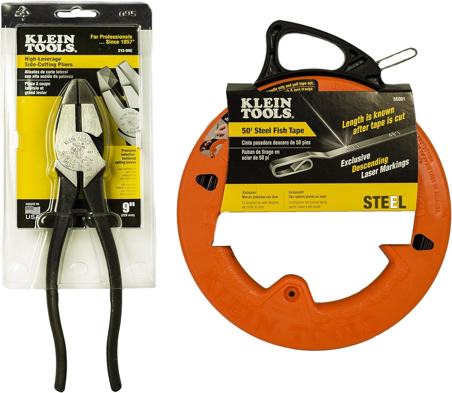 Pliers and Fish Tape, 9-Inch Side Cutters and 50-Foot Steel Fish Tape Klein Tools M2O39159KIT