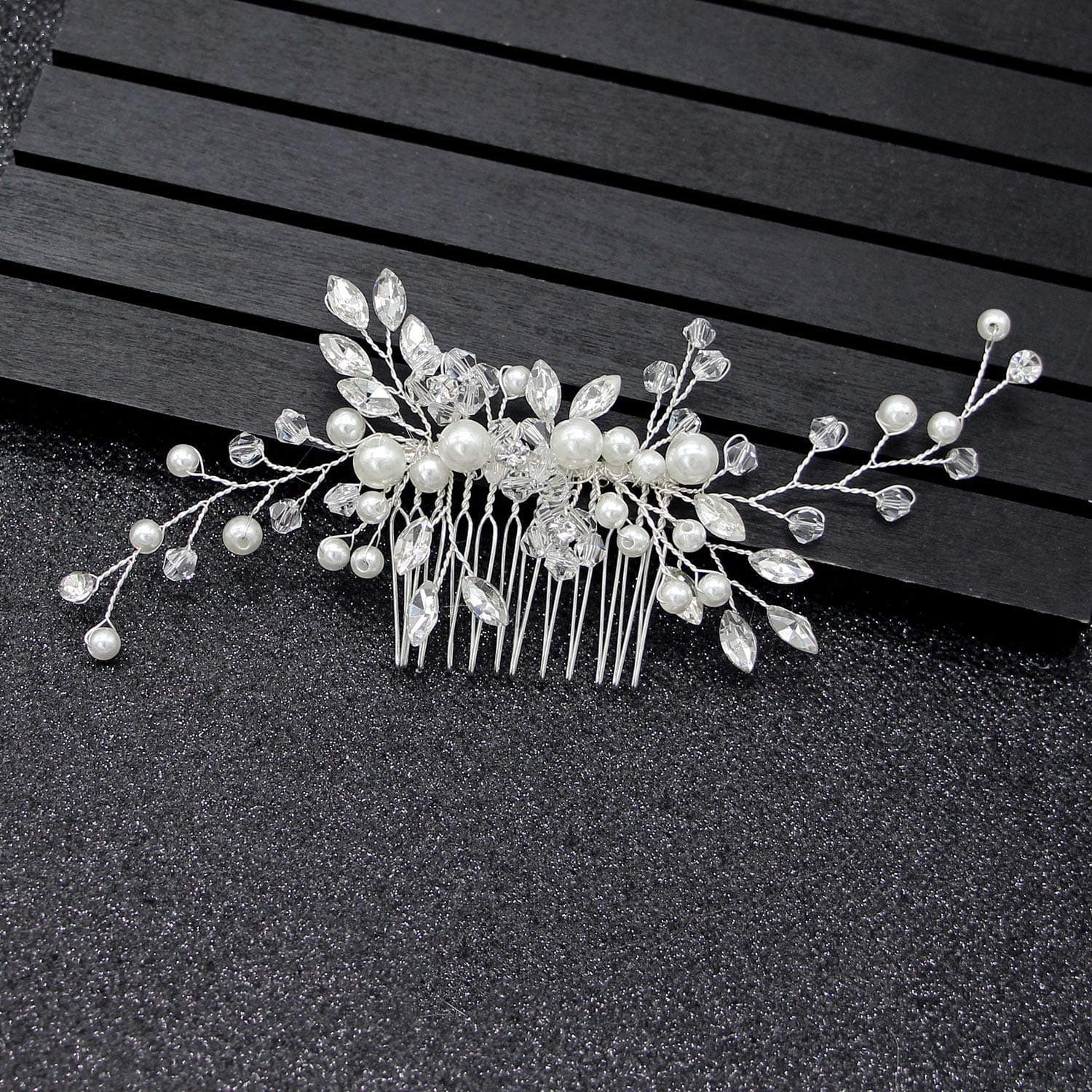 E EMZHOLE Bridal Hair Side Comb Clip Pearl Rhinestone Hair Pins Wedding Hair Accessories Crystal Hair Piece for Bride Bridesmaids (Silver)