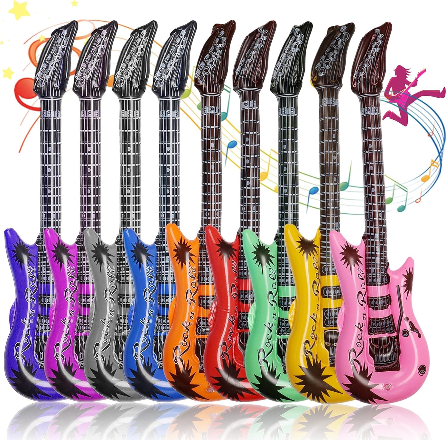 HomeMall 9 Colors 35 Inch Inflatable Guitar Set, Rock Star Blow Up Electric Guitar Toy, Assorted Color Rock 'N Roll Guitar Party Favor for Kids Birthday Party Decor, Karaoke Themed Party