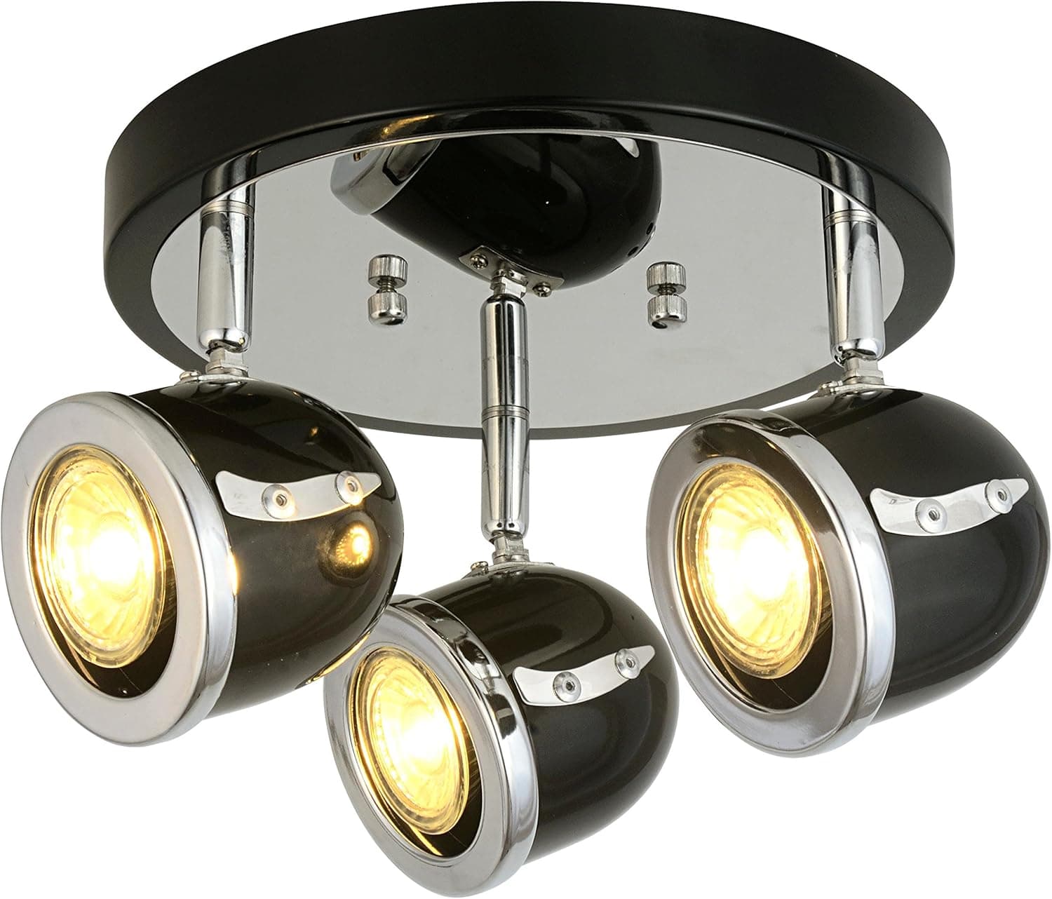 LED Retro Adjustable Eyeball Black &Chrome Ceiling Spotlight (Black &Chrome, 3 Lights)