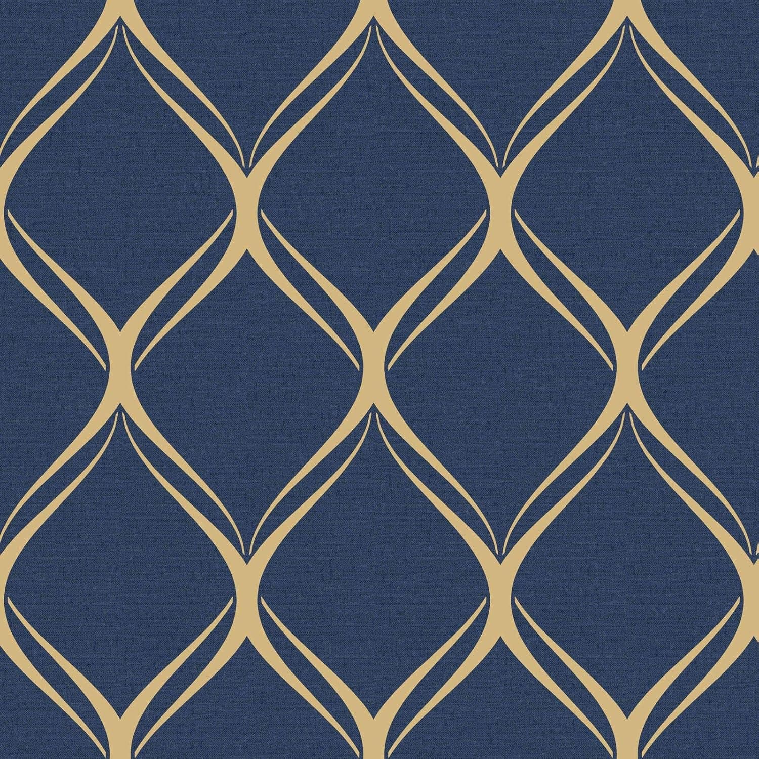 Clifton Wave Curved Geometric Metallic Fabric Effect Modern Contemporary Wallpaper Navy/Gold World of Wallpaper WOW41964