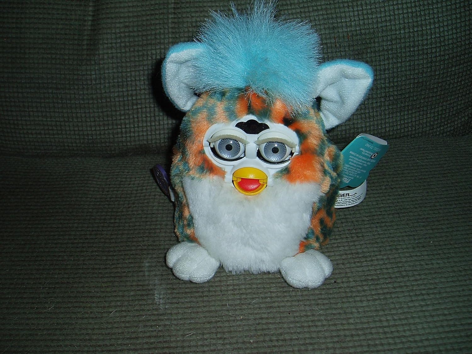 Tiger Electronics 1999 Orginal FURBY BABIES Tiger Striped with Light Blue Mohawk