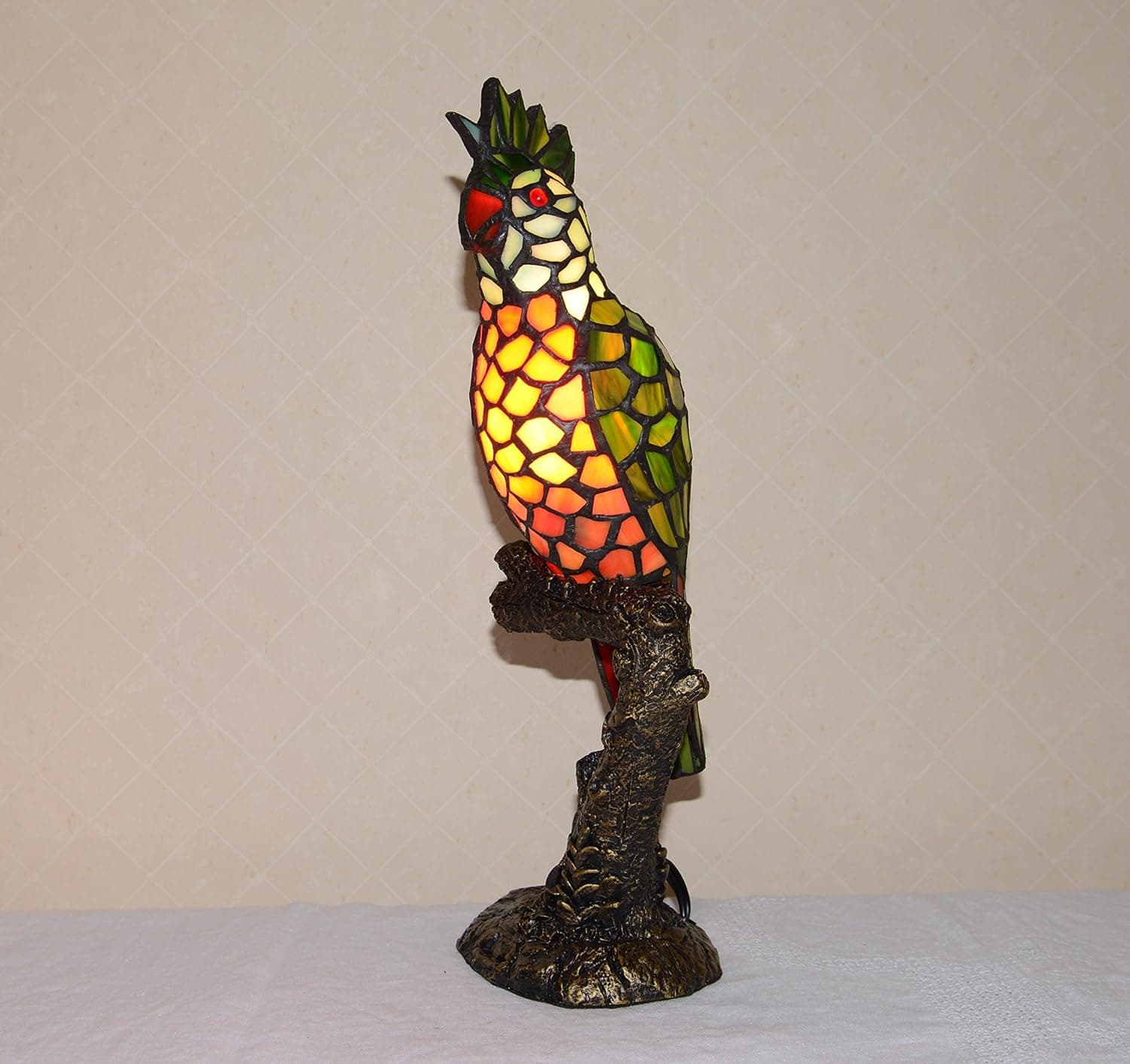 16" H Stained Glass Tiffany Style Parrot Night Light Table Desk Lamp
