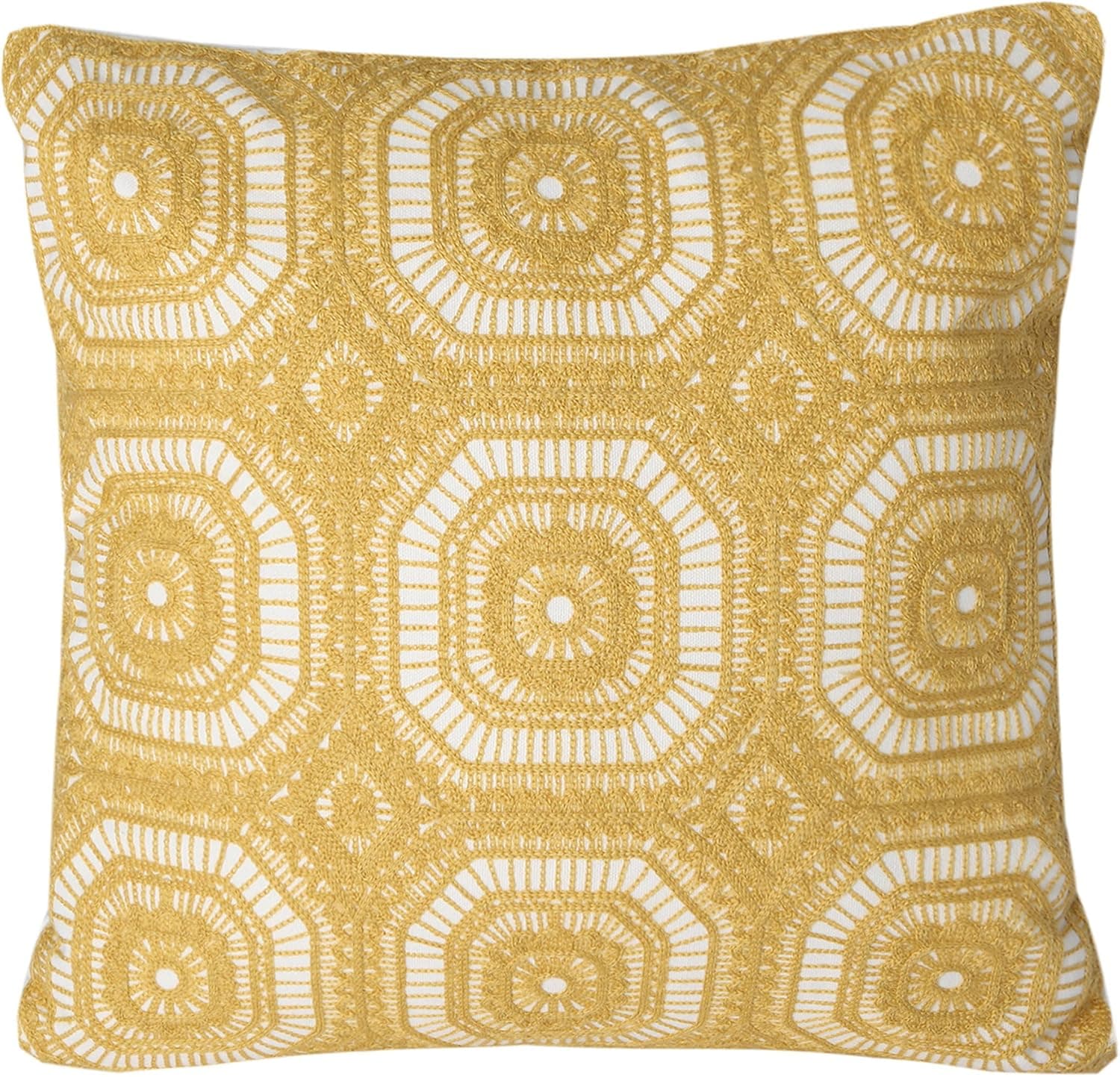 Mika Home Cotton Embroidery Geometric Circles Accent Decorative Pillow Case Cushion Cover for 18X18 inserts Gold White