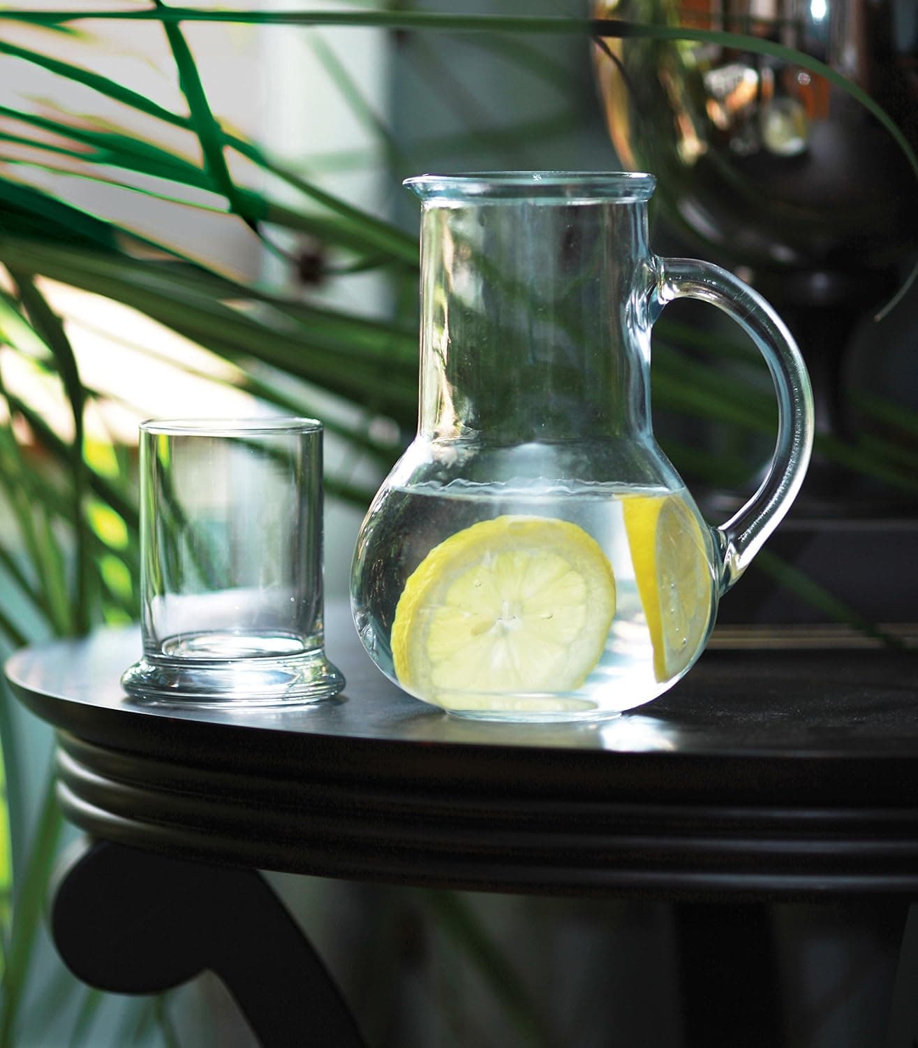 Circleware Oasis Bedside Carafe and Glass Set, One 36 Ounce Glass Pitcher and 8 Ounce Drinking Glass, Limited Edition Glassware Drinkware