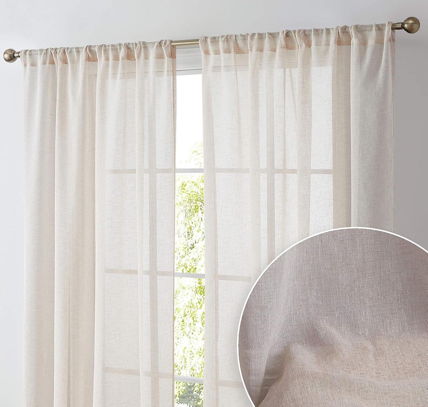 HLC.ME Penelope Faux Linen Textured Semi Sheer Privacy Sun Light Filtering Transparent Window Pocket Hole Thick Curtains Drapery Panels for Bedroom & Living Room, 2 Panels (54 W x 63 L, Beige)