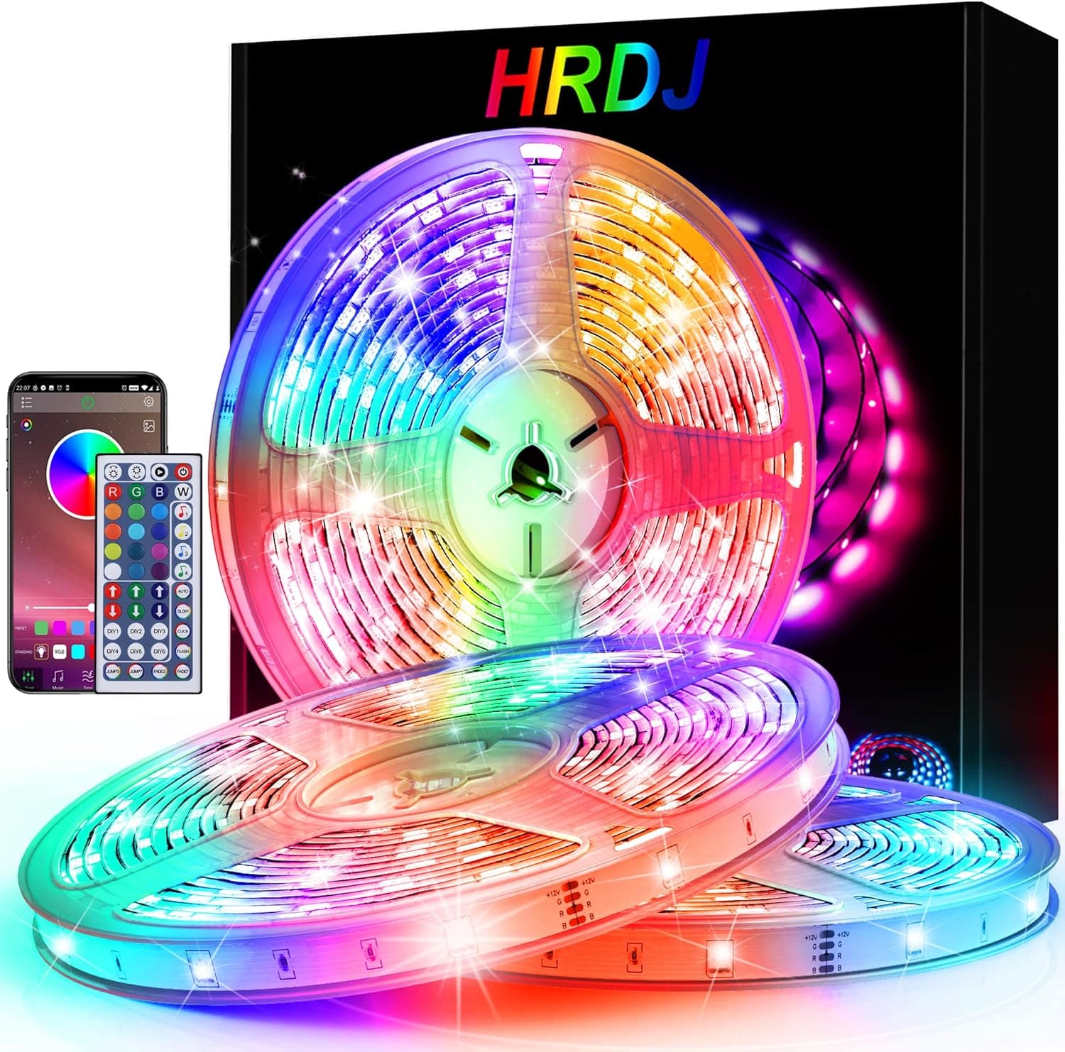 HRDJ Led Lights for Bedroom 200ft, Ultra Long Led Lights with App, 44Keys Remote Control, Led Strip Lights Music sync Color Changing, 5050Rgb Led Light Strips for Room Decor, Party, Gaming Room