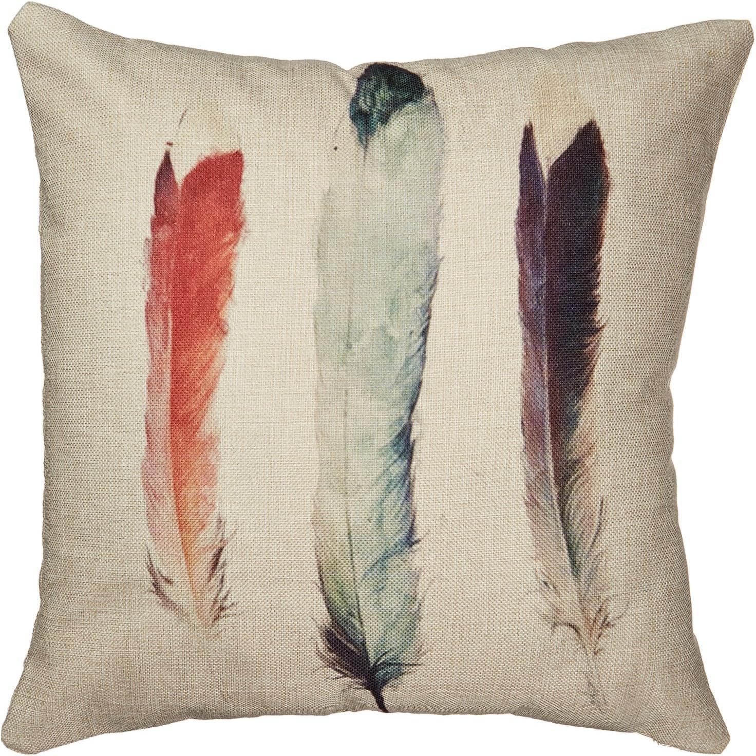 Cotton Linen Square Throw Pillow Case Decorative Cushion Cover Pillowcase for Sofa Feathers, 18"x 18"