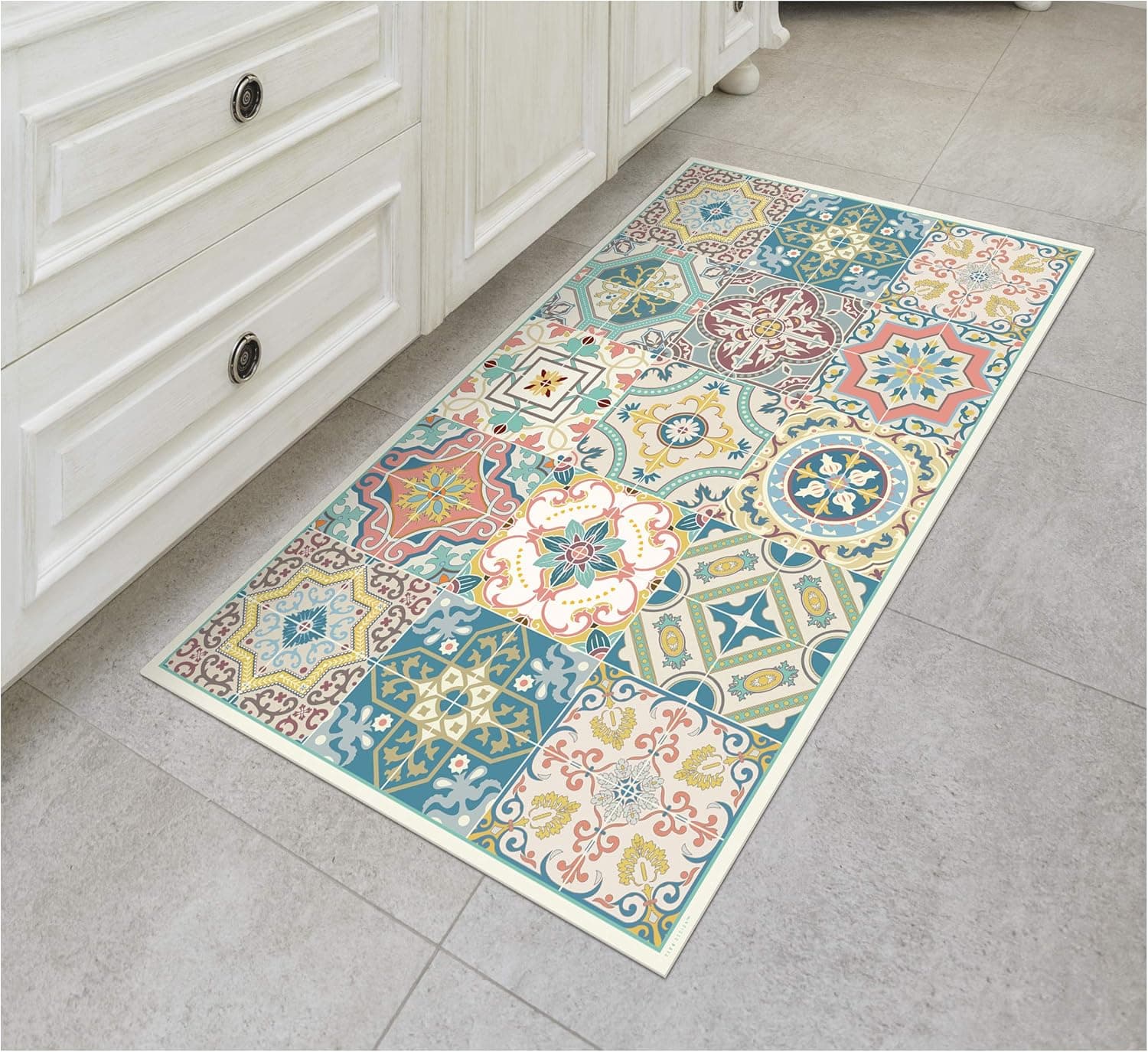 Tiva Design Venetian Beauty Vinyl Floor Mat: Decorative Linoleum PVC Rug Runner Tile Flooring in 12 Choices, Colorful, Durable, Anti-Slip, Hand Washable, and Protects Floors 47.2" x 27.5"