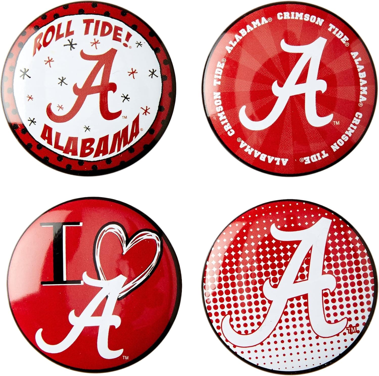 Game Day Outfitters NCAA Alabama Crimson Tide Button Set (4 Pack), One Size/1.25", Multicolor